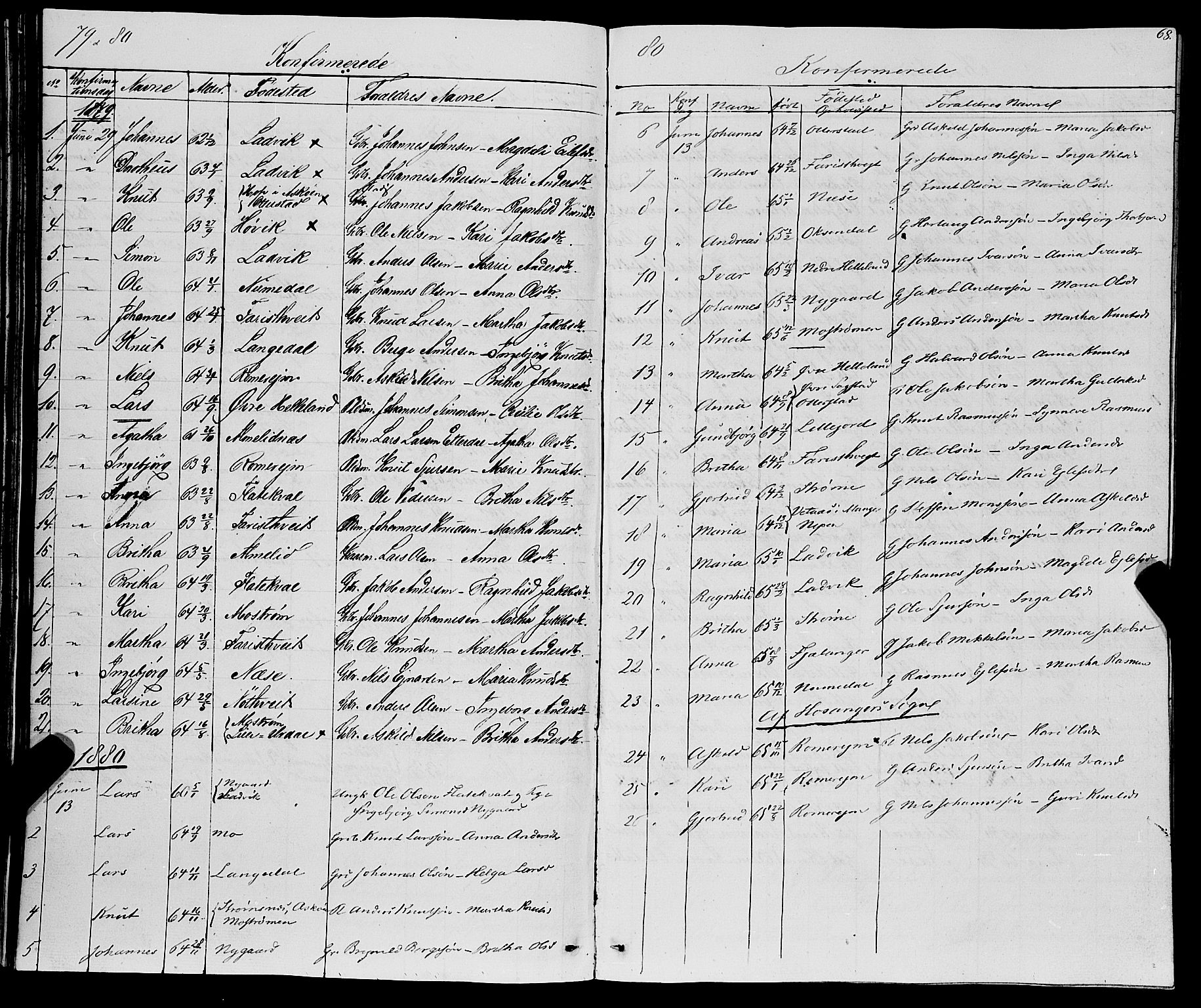 Osterfjorden Soknepresembete, AV/SAB-A-77301: Parish register (copy) no. B 1, 1851-1890, p. 68