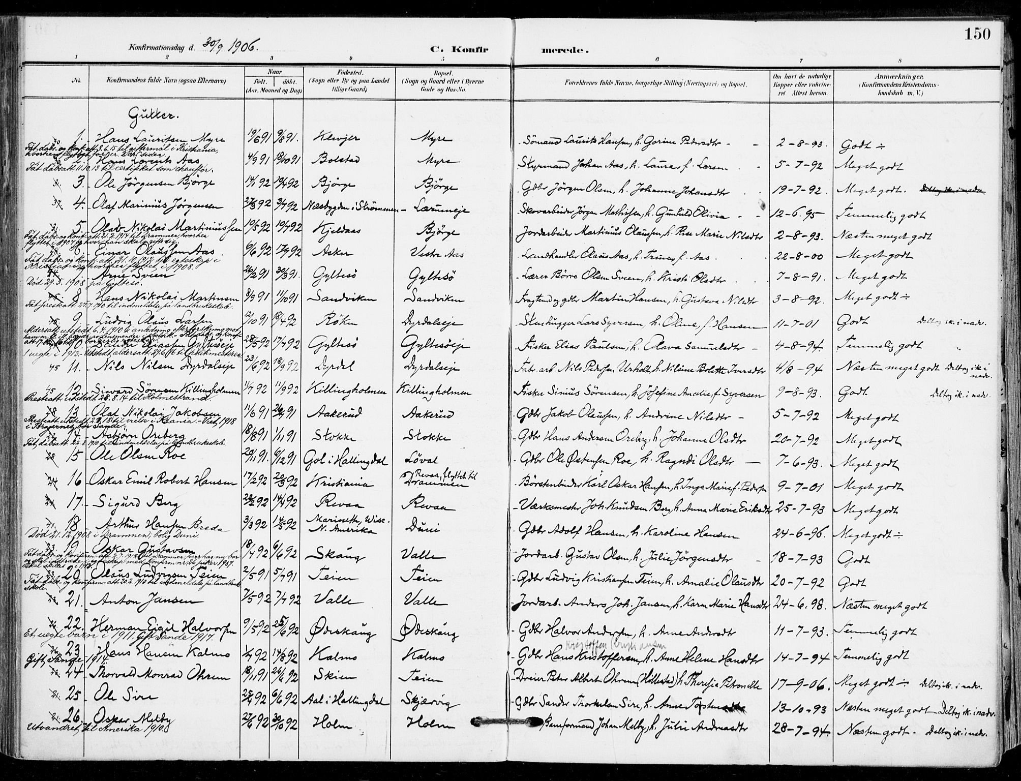 Sande Kirkebøker, AV/SAKO-A-53/F/Fa/L0008: Parish register (official) no. 8, 1904-1921, p. 150