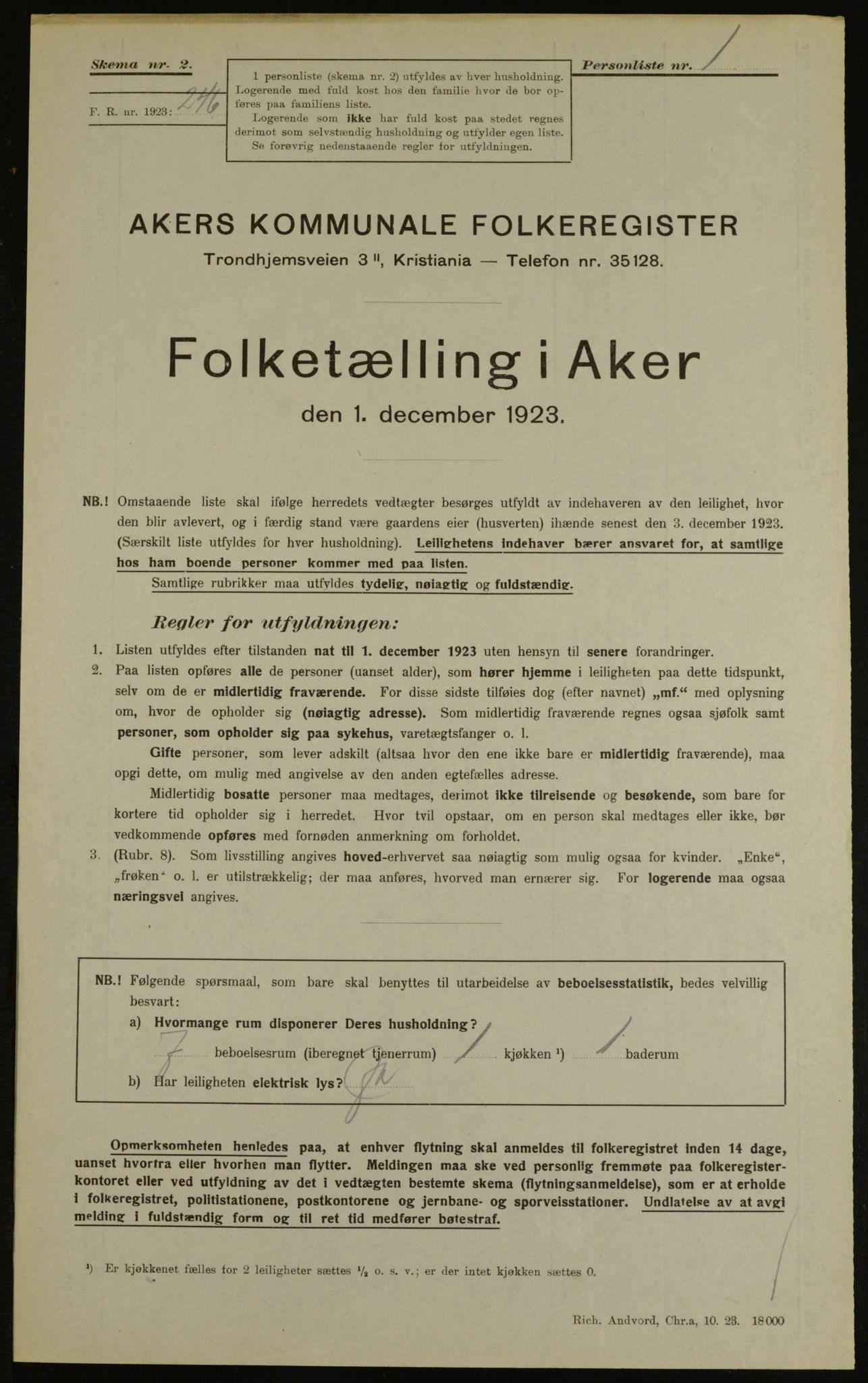 , Municipal Census 1923 for Aker, 1923, p. 8846