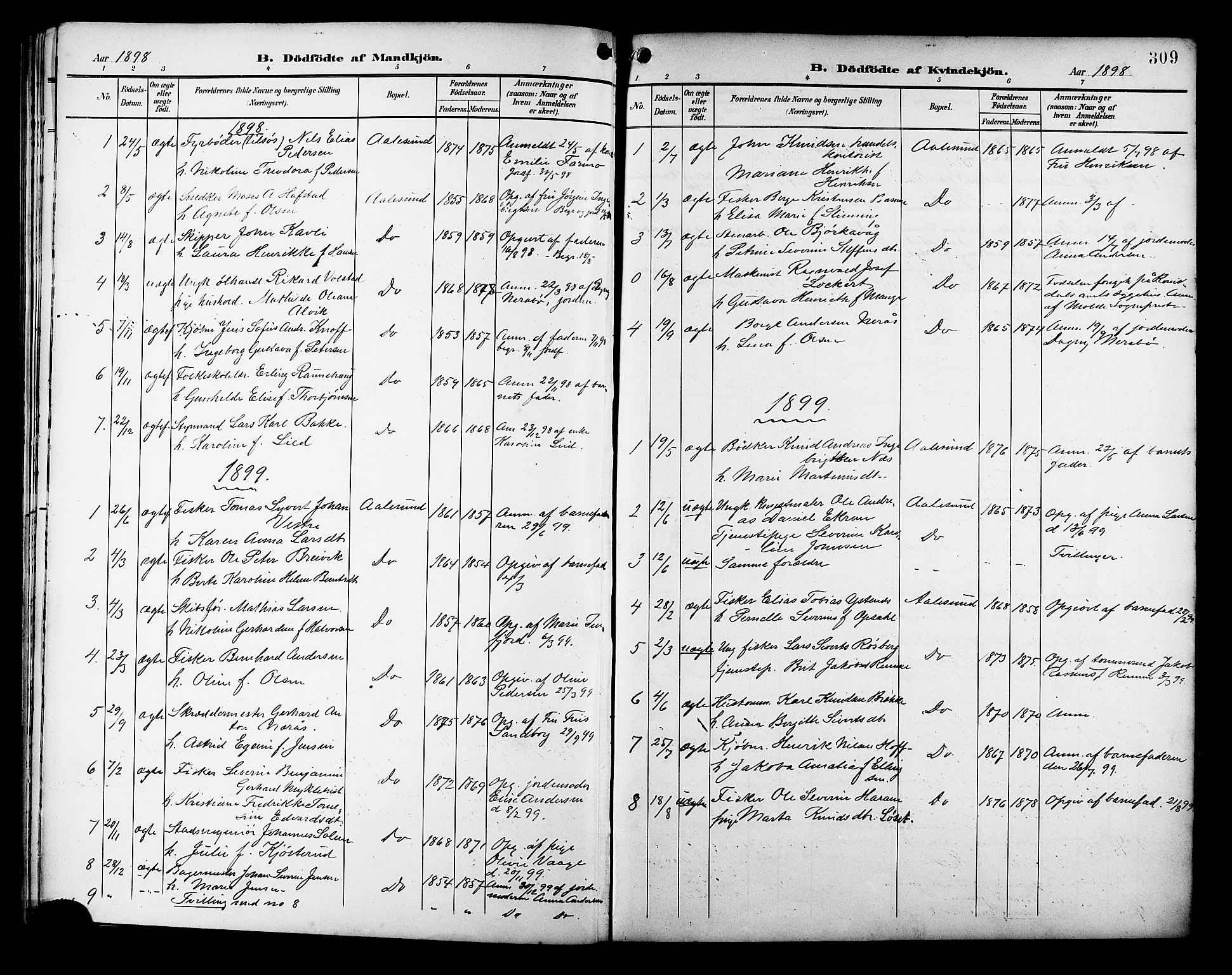 Ministerialprotokoller, klokkerbøker og fødselsregistre - Møre og Romsdal, AV/SAT-A-1454/529/L0468: Parish register (copy) no. 529C05, 1897-1908, p. 309