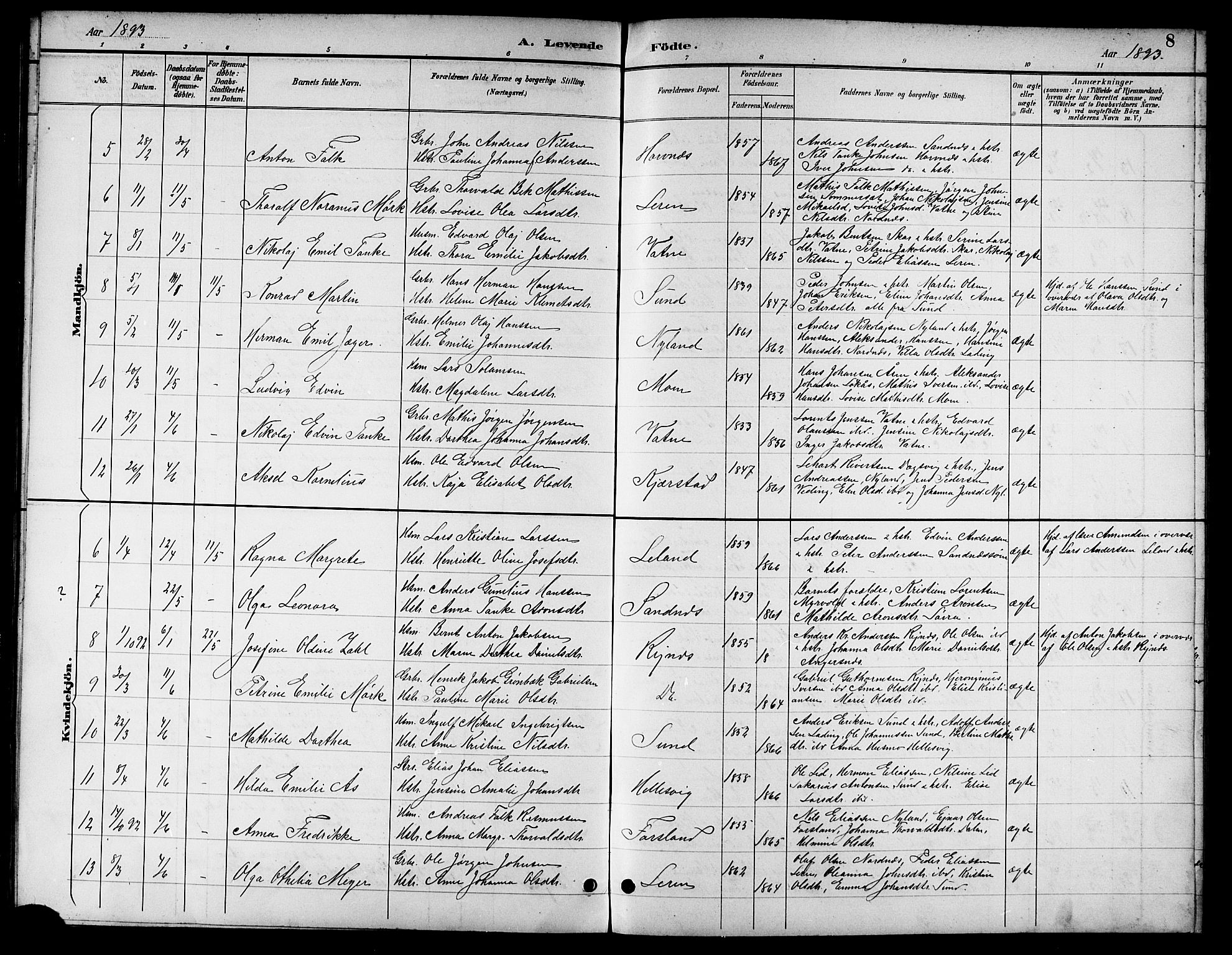 Ministerialprotokoller, klokkerbøker og fødselsregistre - Nordland, SAT/A-1459/831/L0478: Parish register (copy) no. 831C05, 1892-1909, p. 8