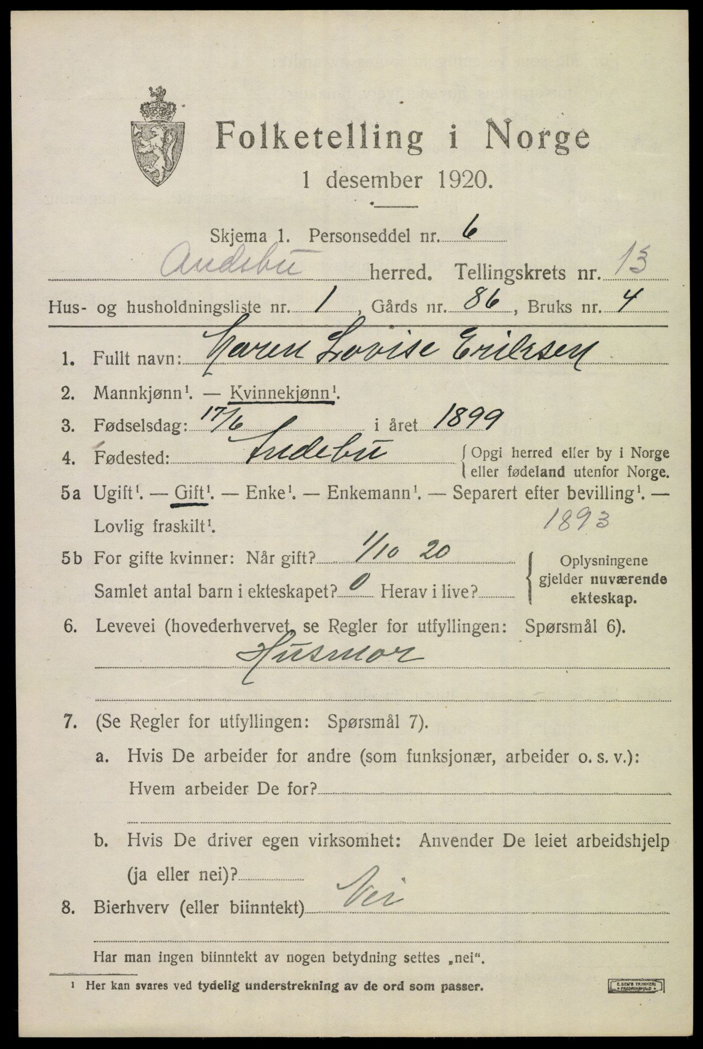 SAKO, 1920 census for Andebu, 1920, p. 4798