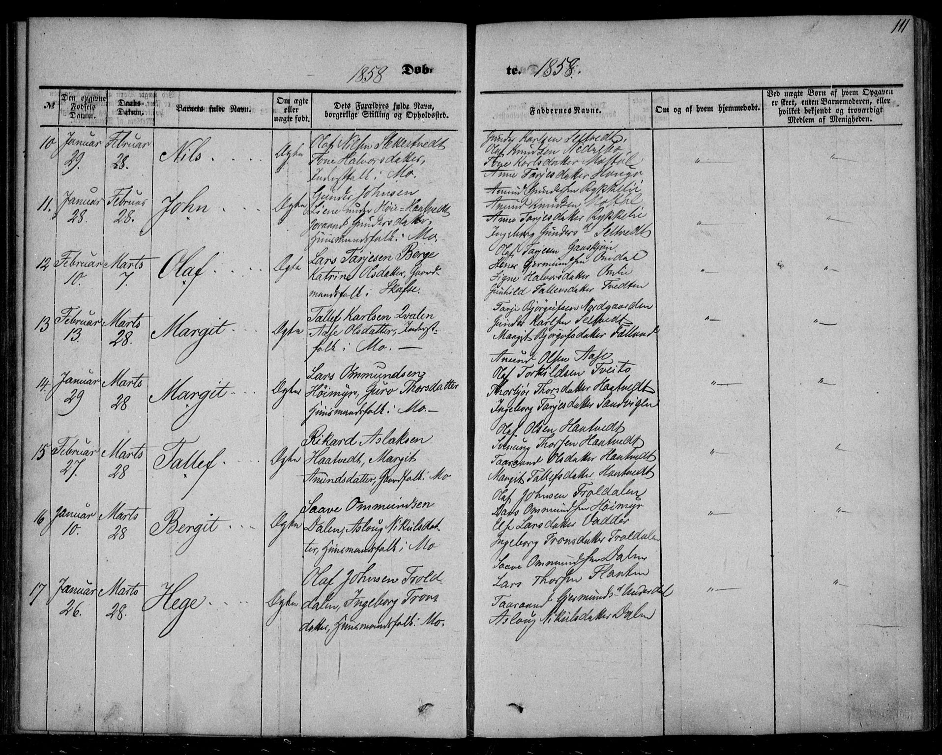 Mo kirkebøker, SAKO/A-286/F/Fa/L0005: Parish register (official) no. I 5, 1844-1864, p. 111
