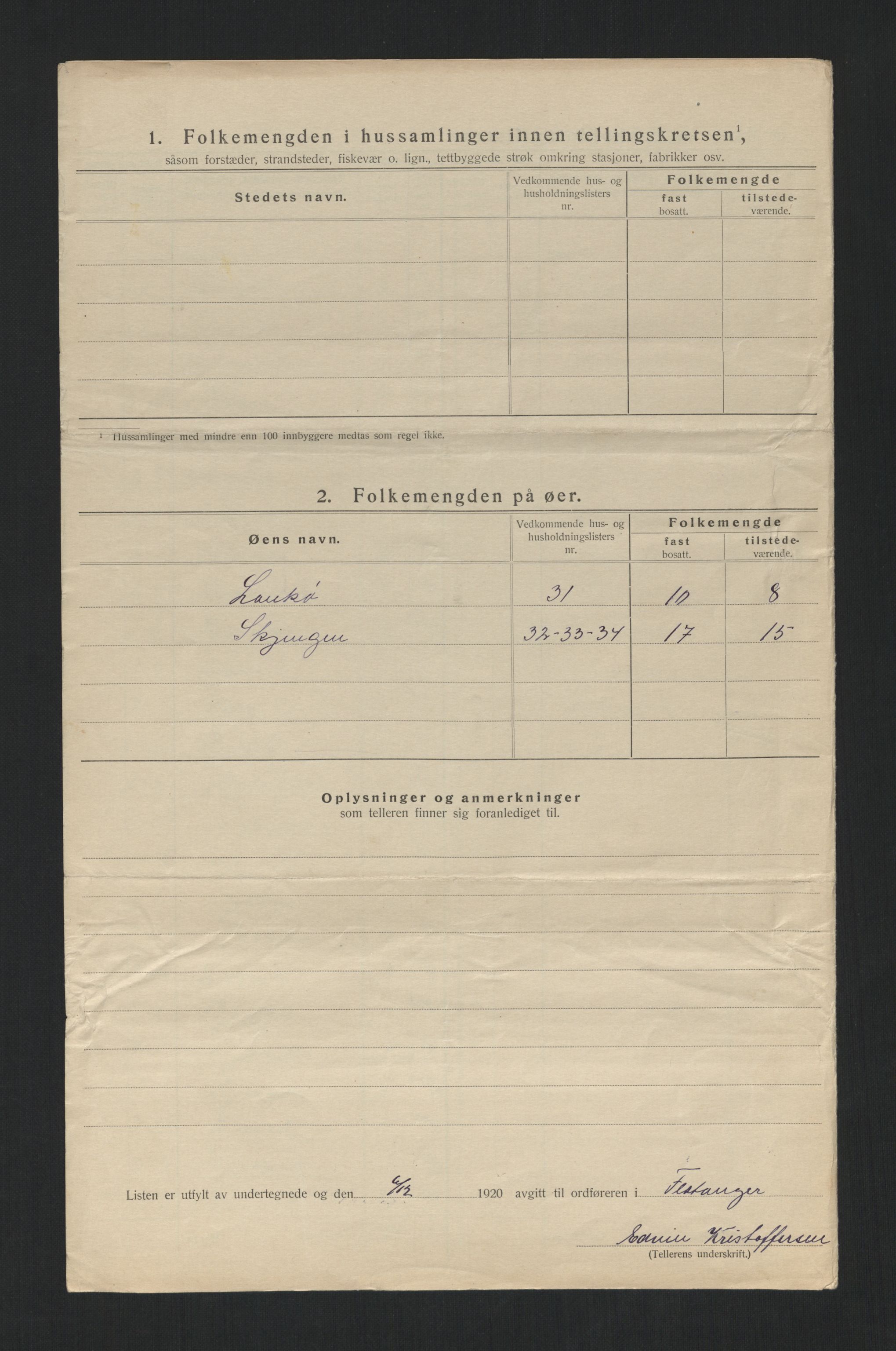 SAT, 1920 census for Flatanger, 1920, p. 16