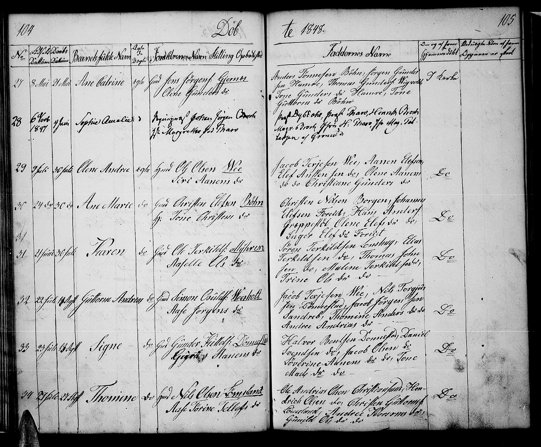 Tveit sokneprestkontor, AV/SAK-1111-0043/F/Fb/L0002: Parish register (copy) no. B 2, 1835-1854, p. 104-105