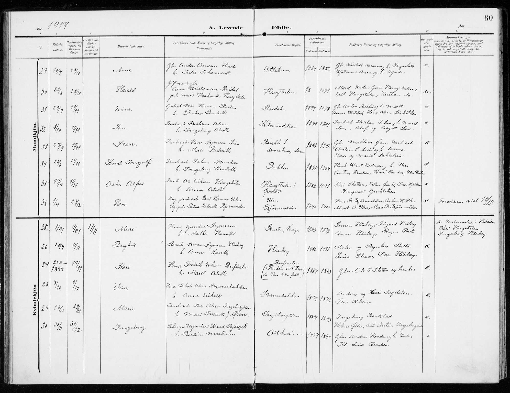 Sel prestekontor, AV/SAH-PREST-074/H/Ha/Haa/L0002: Parish register (official) no. 2, 1905-1919, p. 60