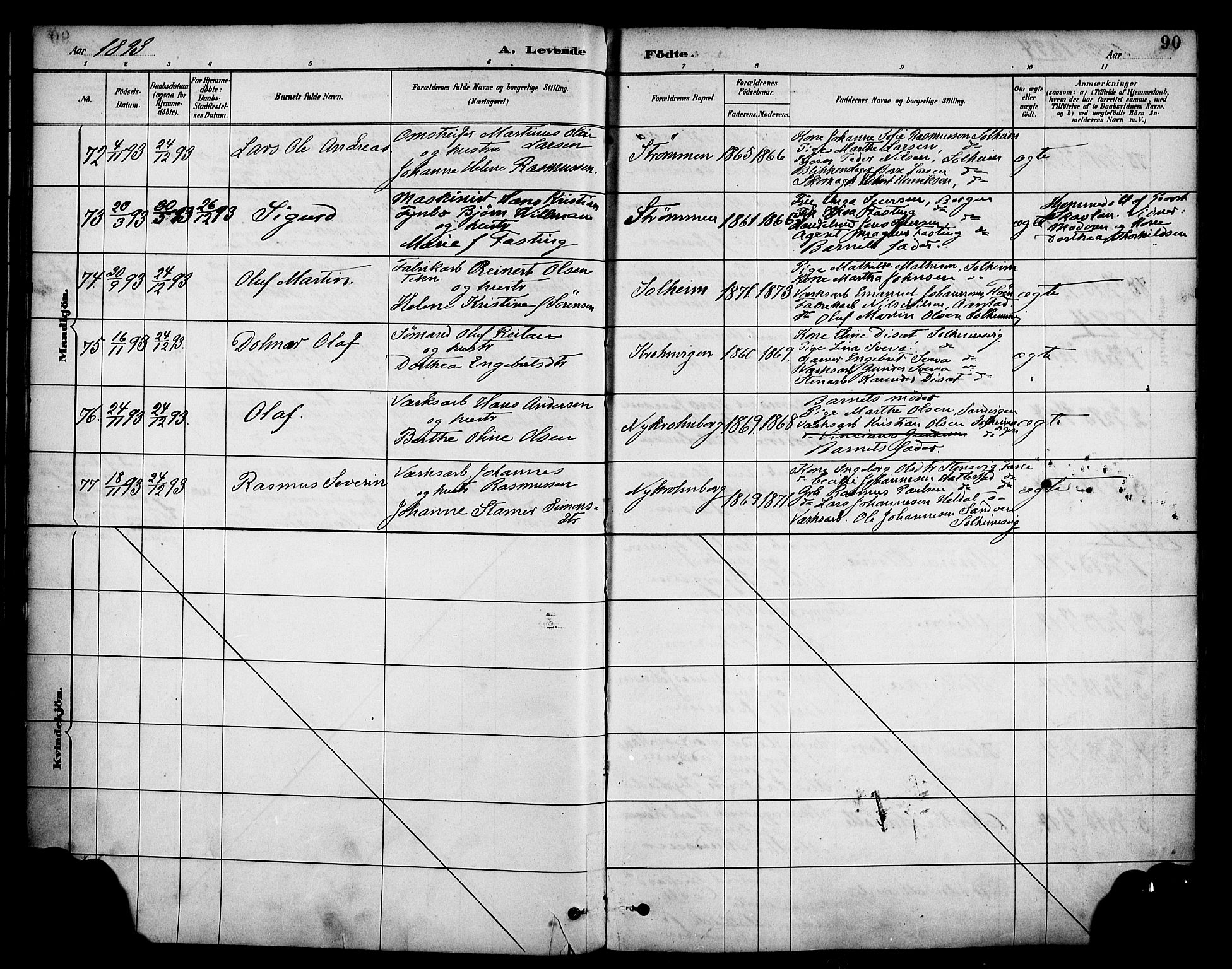 Årstad Sokneprestembete, SAB/A-79301/H/Haa/L0001: Parish register (official) no. A 1, 1886-1901, p. 90