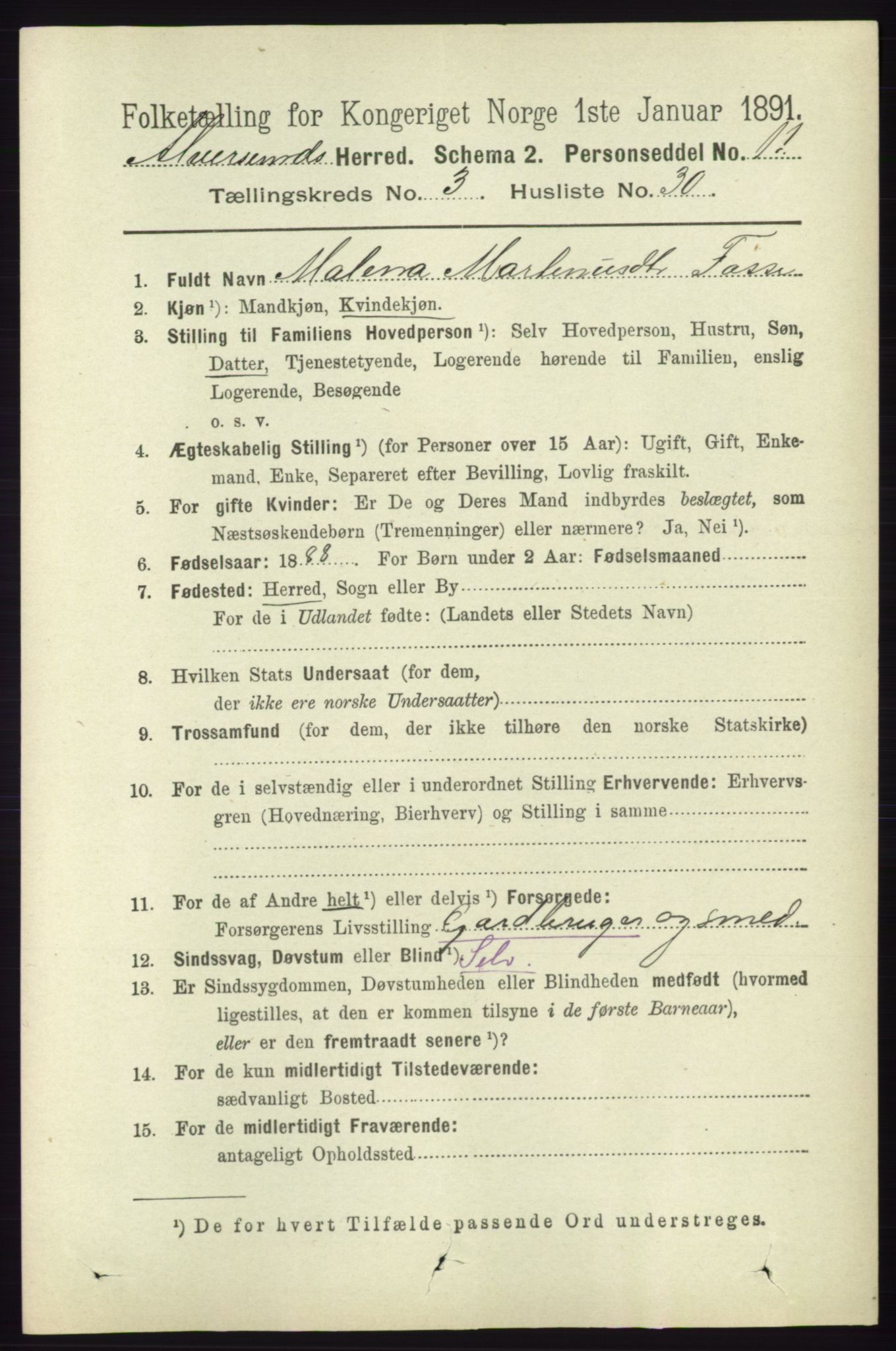 RA, 1891 census for 1257 Alversund, 1891, p. 1244