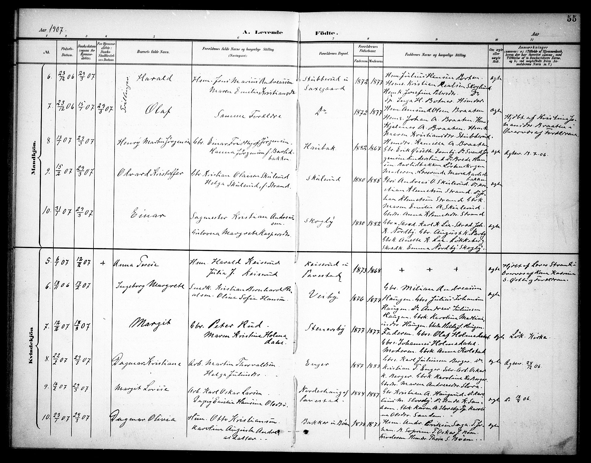 Høland prestekontor Kirkebøker, SAO/A-10346a/F/Fb/L0003: Parish register (official) no. II 3, 1897-1912, p. 55