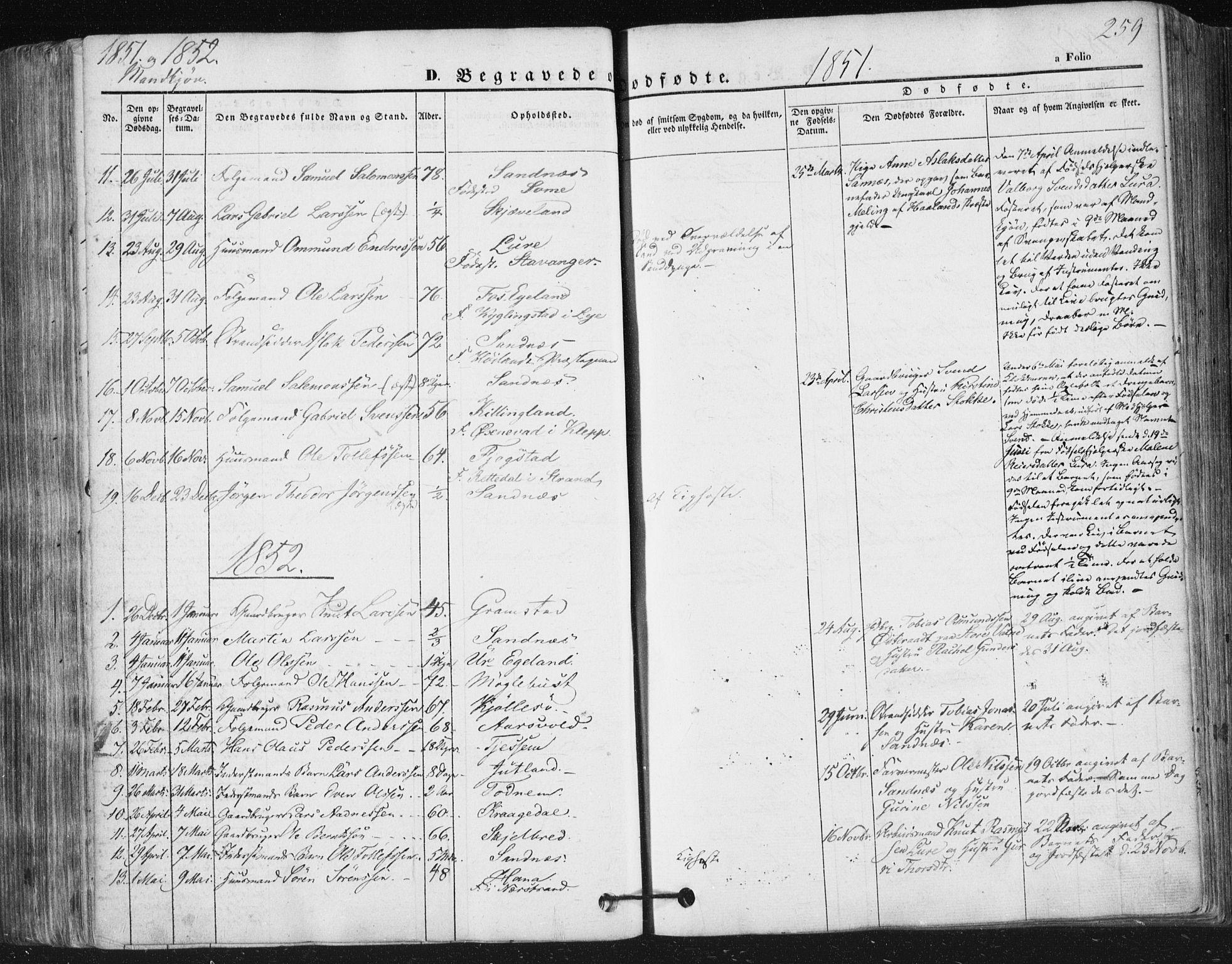 Høyland sokneprestkontor, SAST/A-101799/001/30BA/L0008: Parish register (official) no. A 8, 1841-1856, p. 259