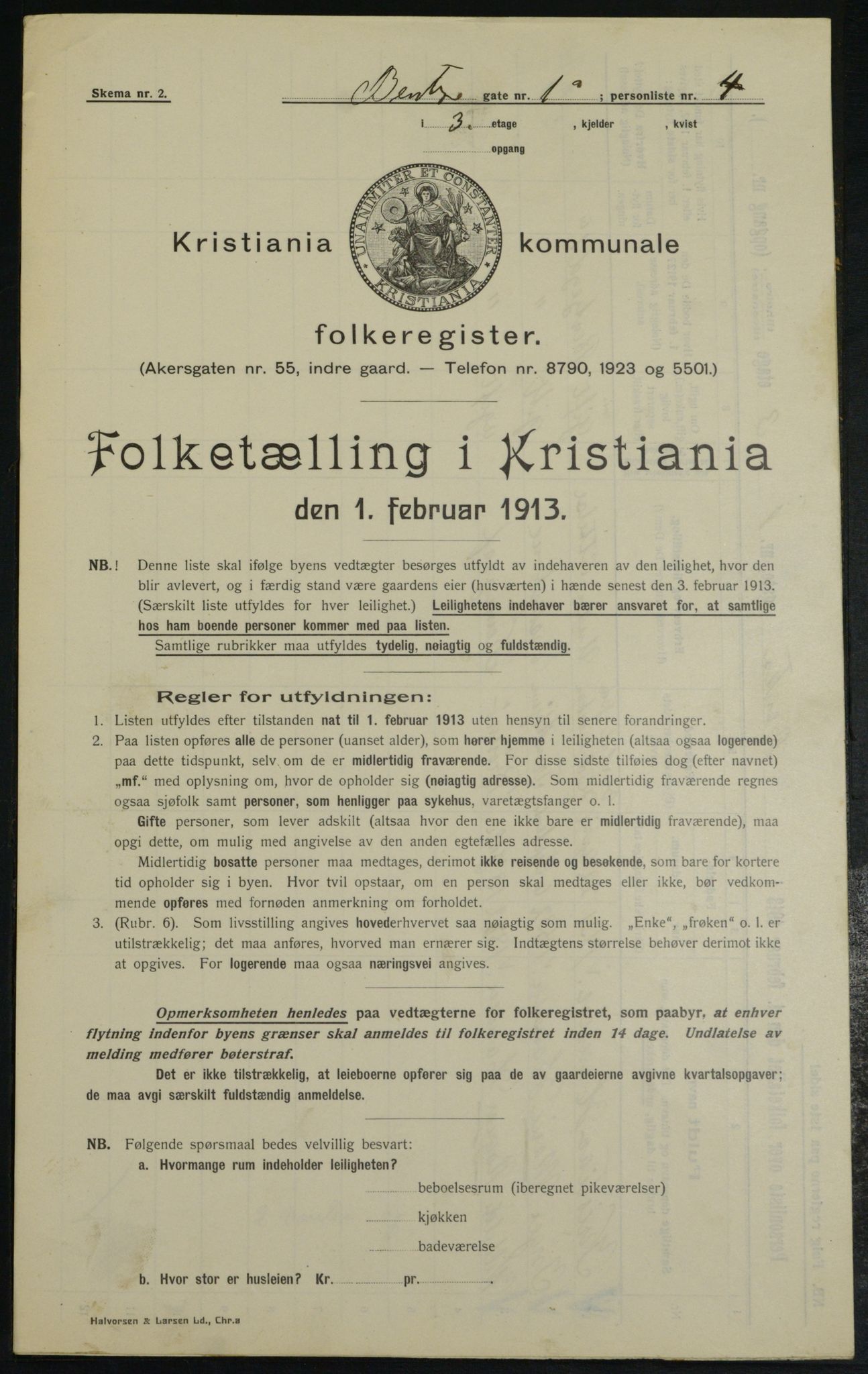 OBA, Municipal Census 1913 for Kristiania, 1913, p. 3353