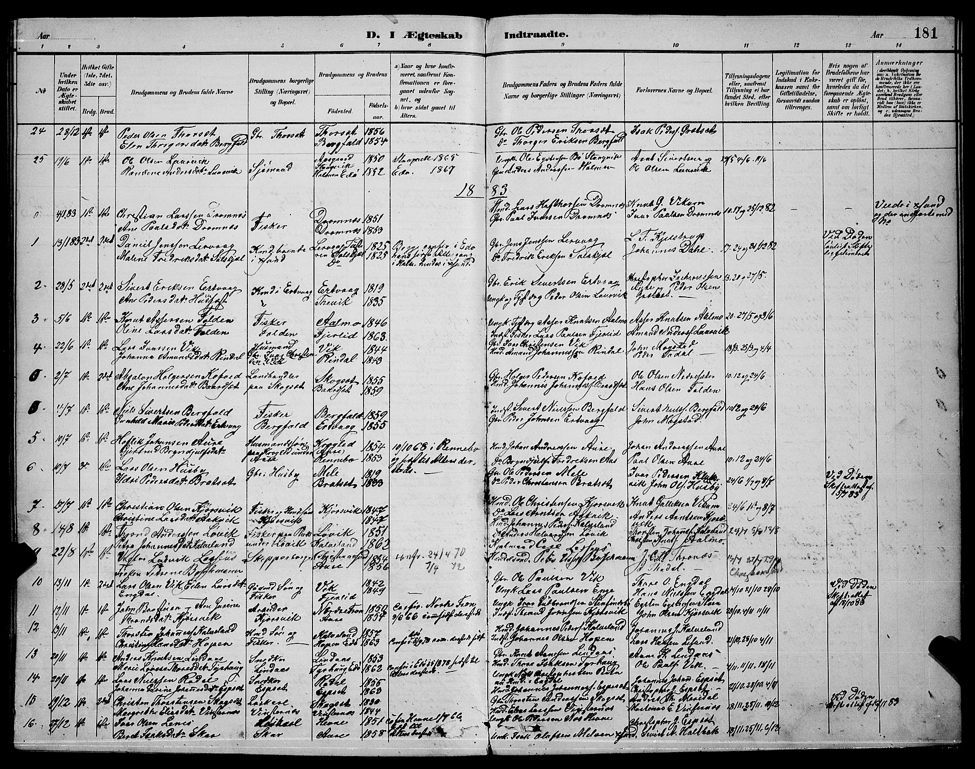 Ministerialprotokoller, klokkerbøker og fødselsregistre - Møre og Romsdal, SAT/A-1454/578/L0909: Parish register (copy) no. 578C02, 1882-1900, p. 181