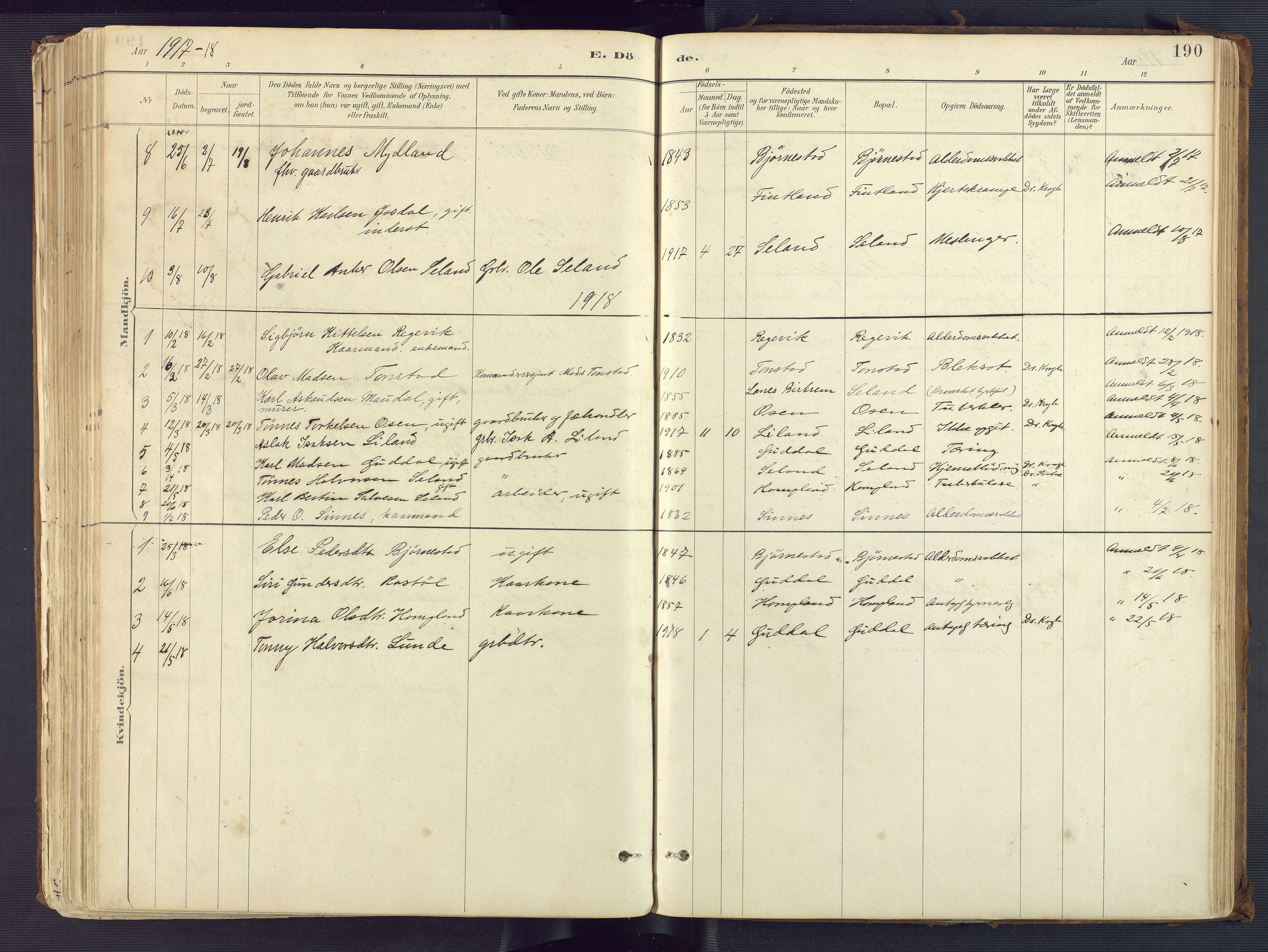 Sirdal sokneprestkontor, AV/SAK-1111-0036/F/Fa/Fab/L0004: Parish register (official) no. A 4, 1887-1919, p. 190