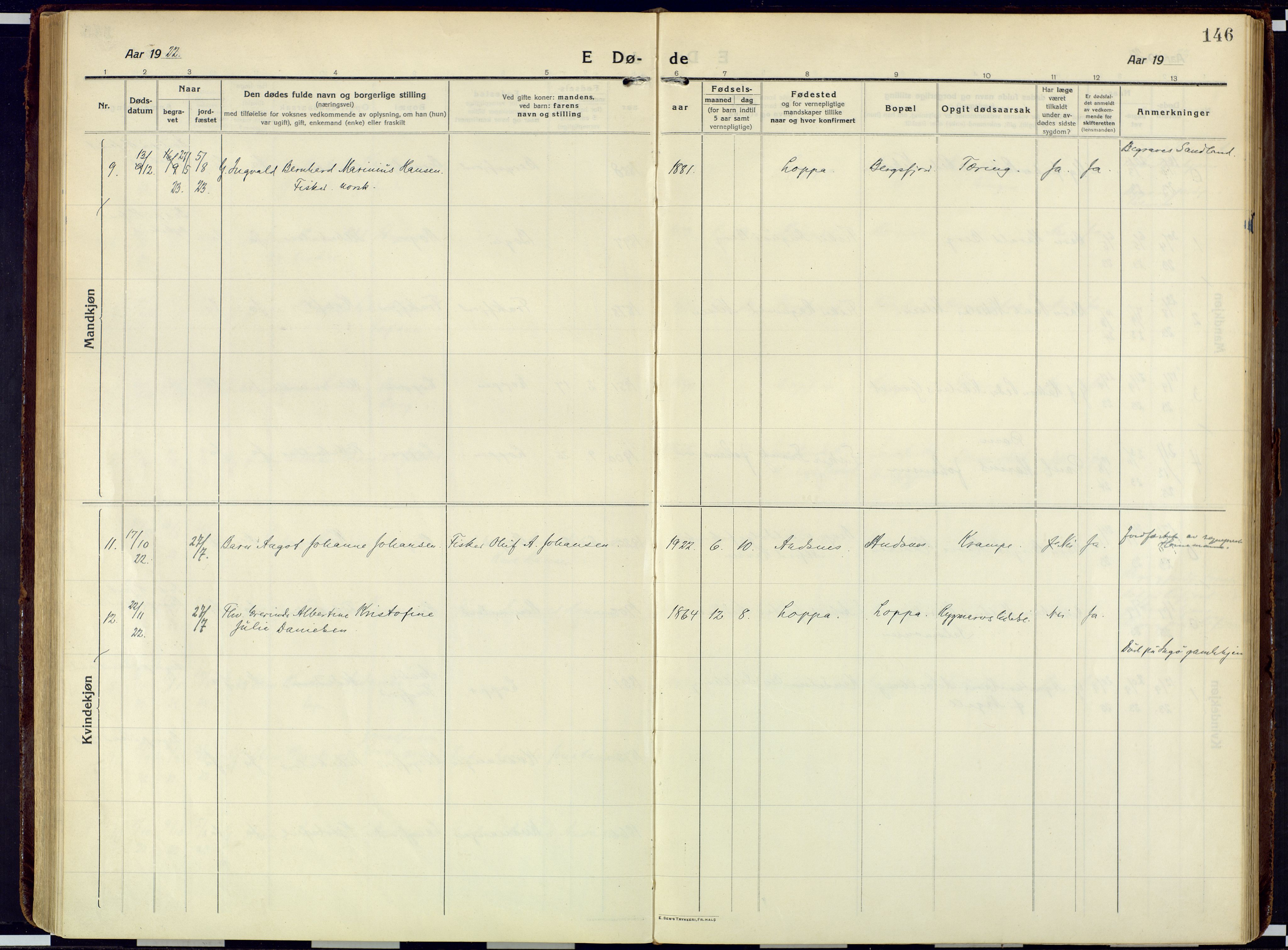 Loppa sokneprestkontor, AV/SATØ-S-1339/H/Ha/L0013kirke: Parish register (official) no. 13, 1920-1932, p. 146