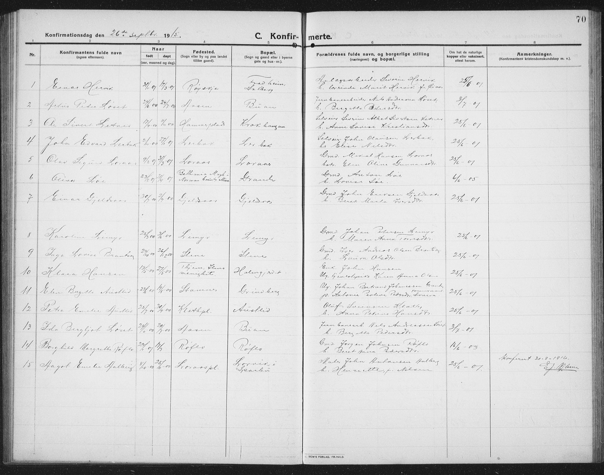 Ministerialprotokoller, klokkerbøker og fødselsregistre - Nord-Trøndelag, SAT/A-1458/731/L0312: Parish register (copy) no. 731C03, 1911-1935, p. 70