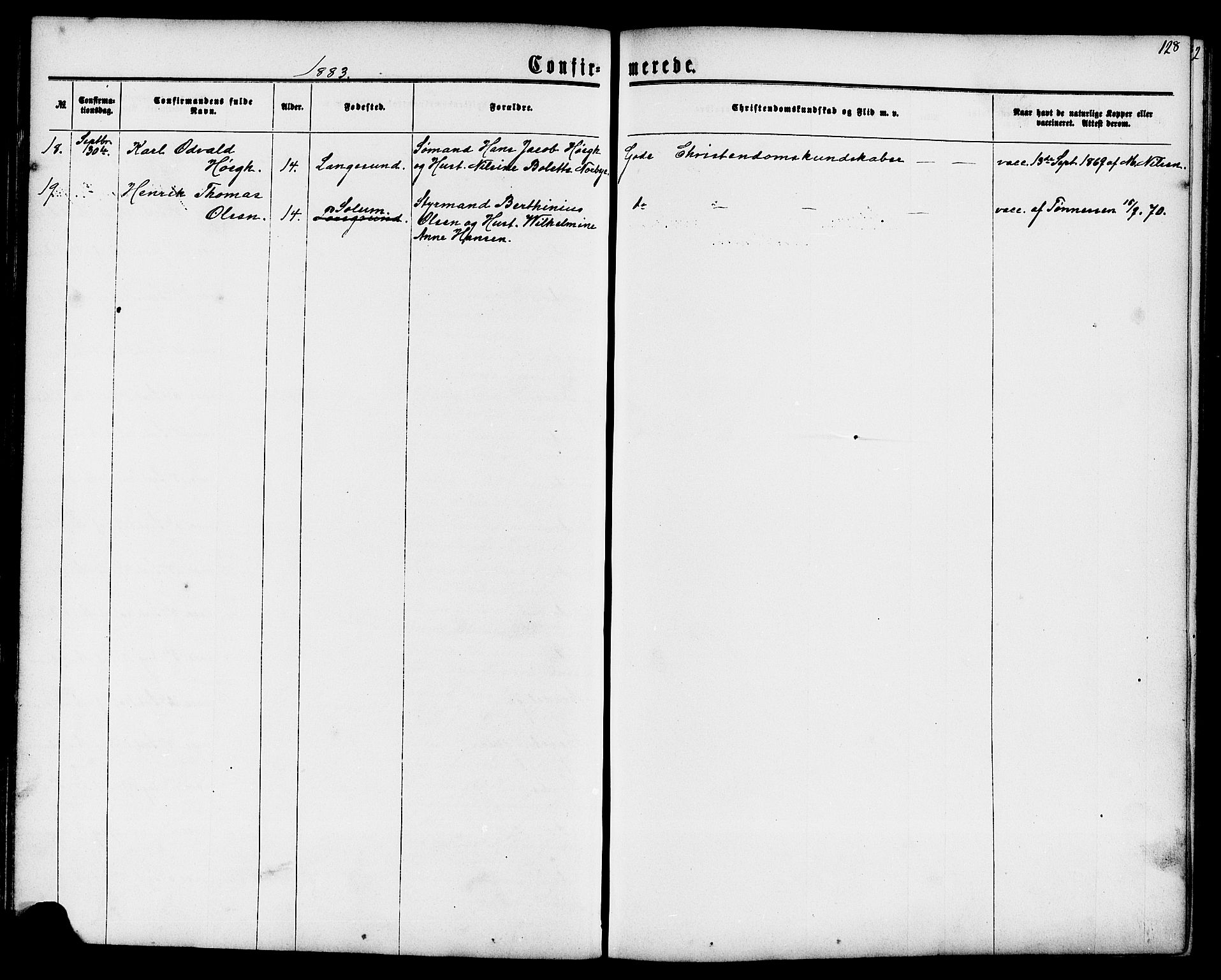 Langesund kirkebøker, AV/SAKO-A-280/G/Ga/L0004: Parish register (copy) no. 4, 1859-1884, p. 128