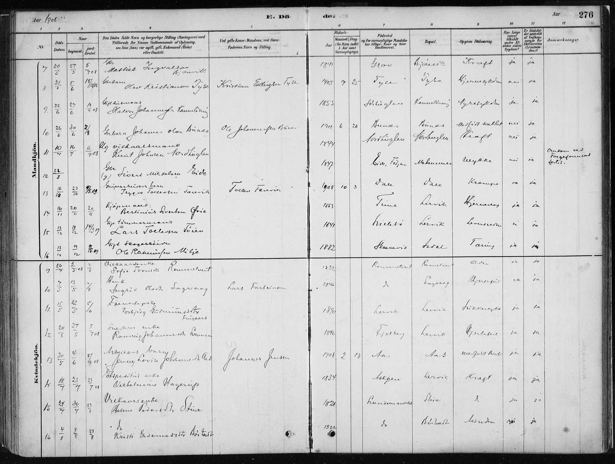 Stord sokneprestembete, AV/SAB-A-78201/H/Haa: Parish register (official) no. B 2, 1878-1913, p. 276