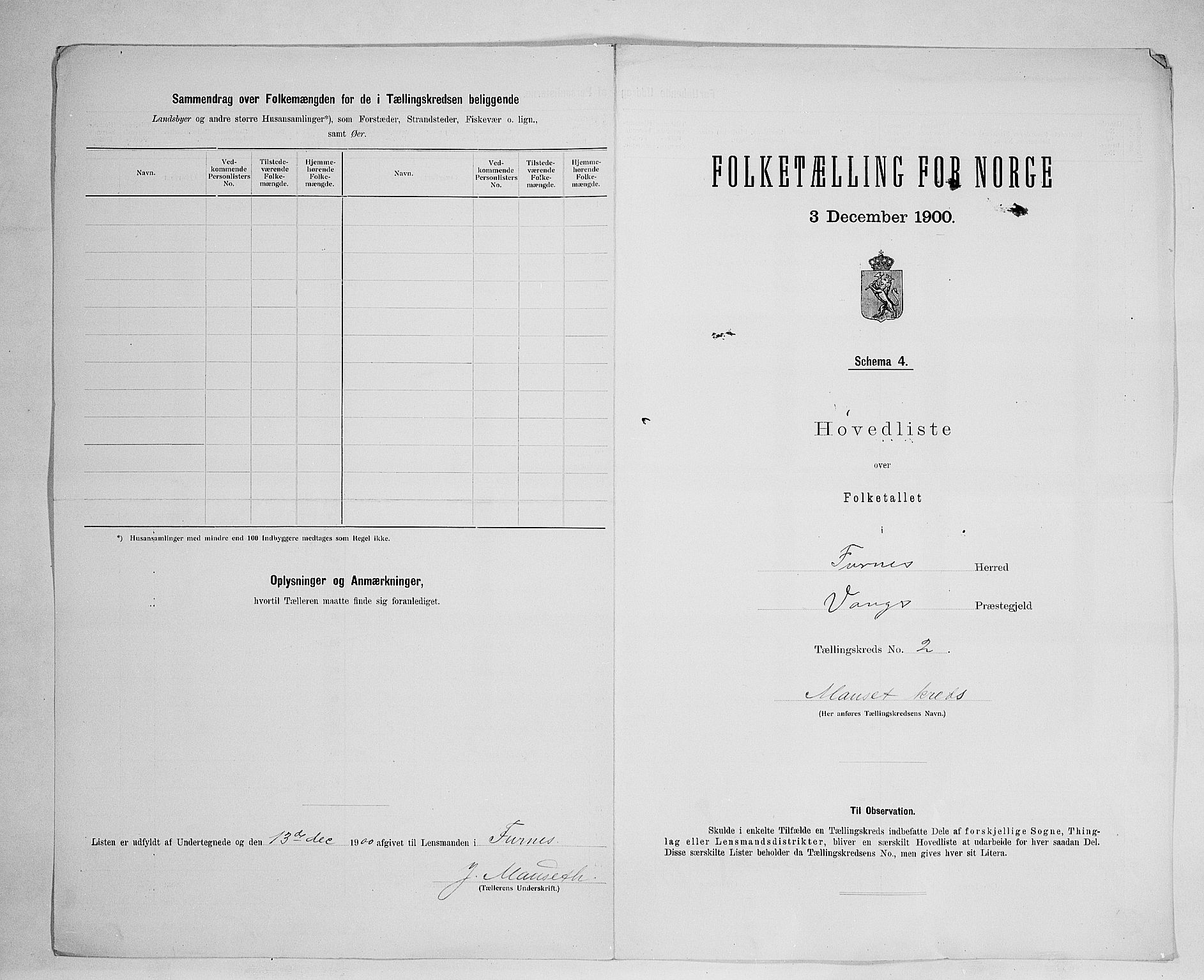 SAH, 1900 census for Furnes, 1900, p. 15