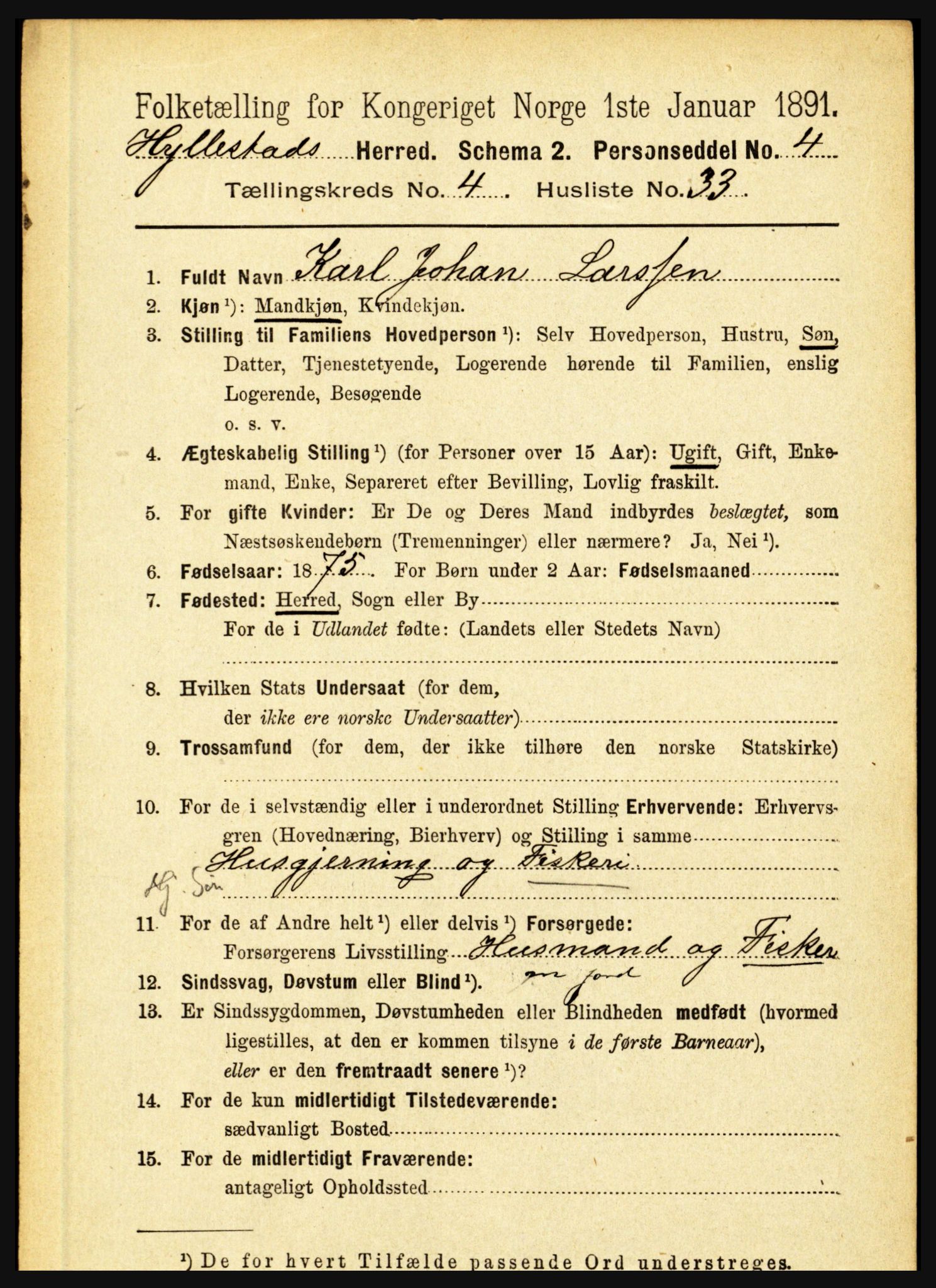 RA, 1891 census for 1413 Hyllestad, 1891, p. 773