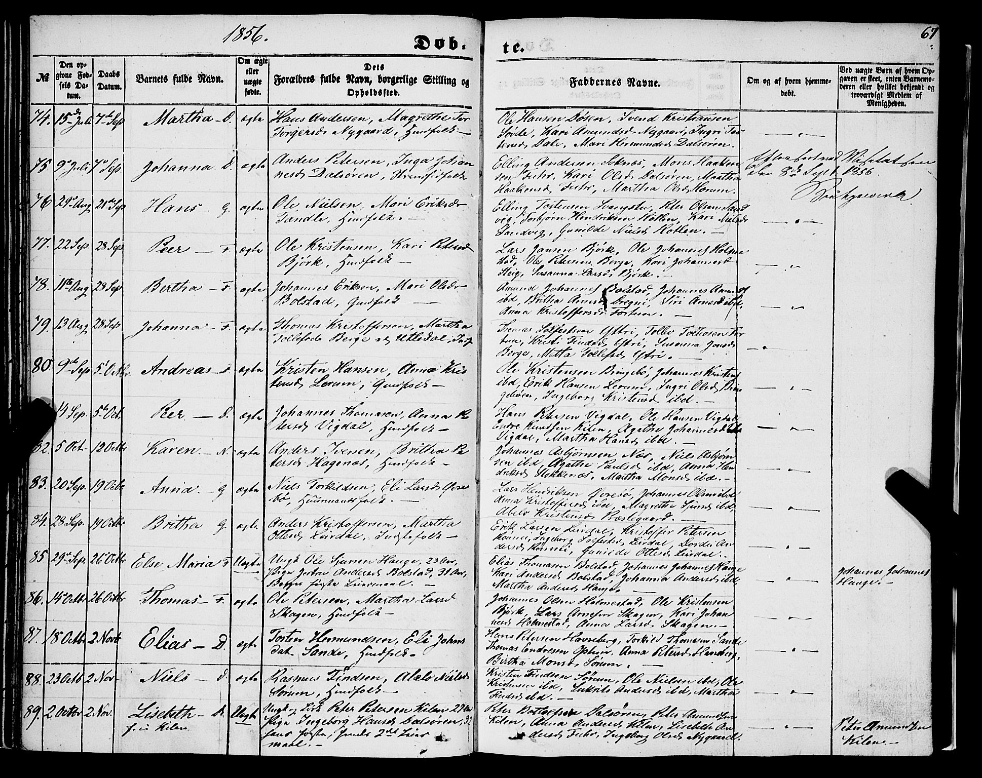 Luster sokneprestembete, AV/SAB-A-81101/H/Haa/Haaa/L0007: Parish register (official) no. A 7, 1849-1859, p. 67