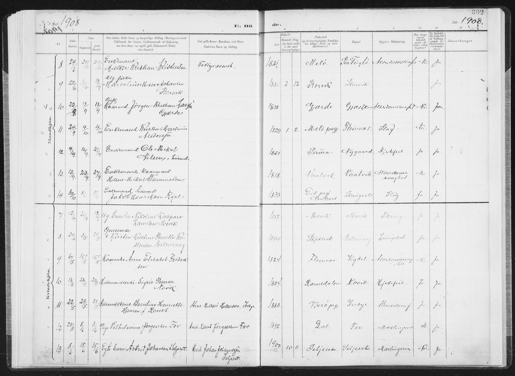 Ministerialprotokoller, klokkerbøker og fødselsregistre - Nordland, SAT/A-1459/805/L0103: Parish register (official) no. 805A08II, 1900-1909, p. 302