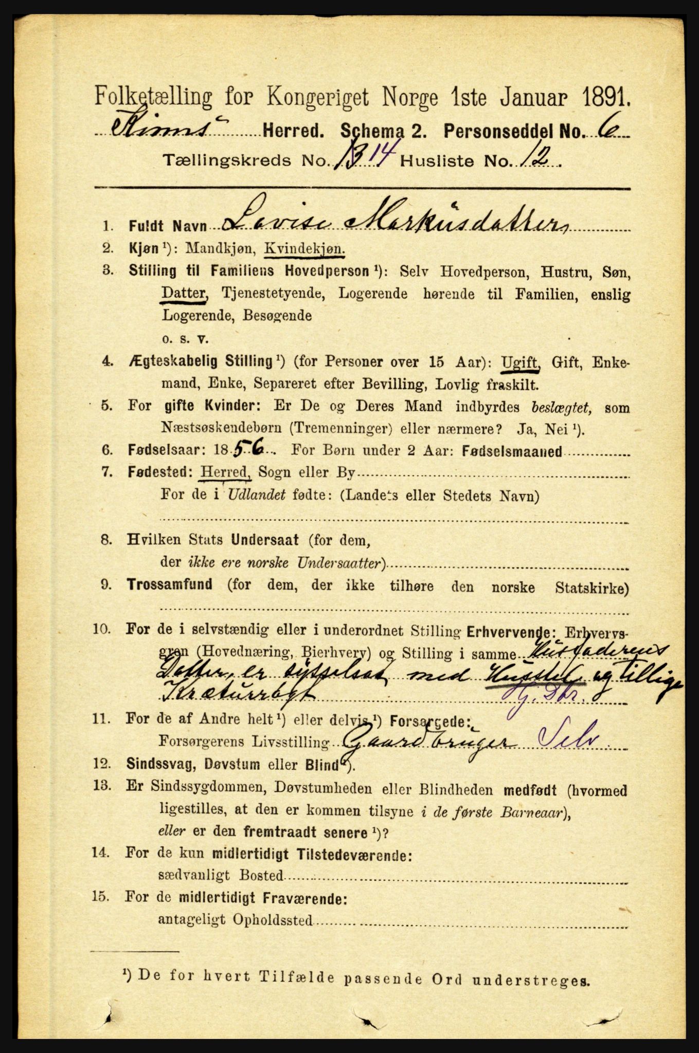 RA, 1891 census for 1437 Kinn, 1891, p. 5509