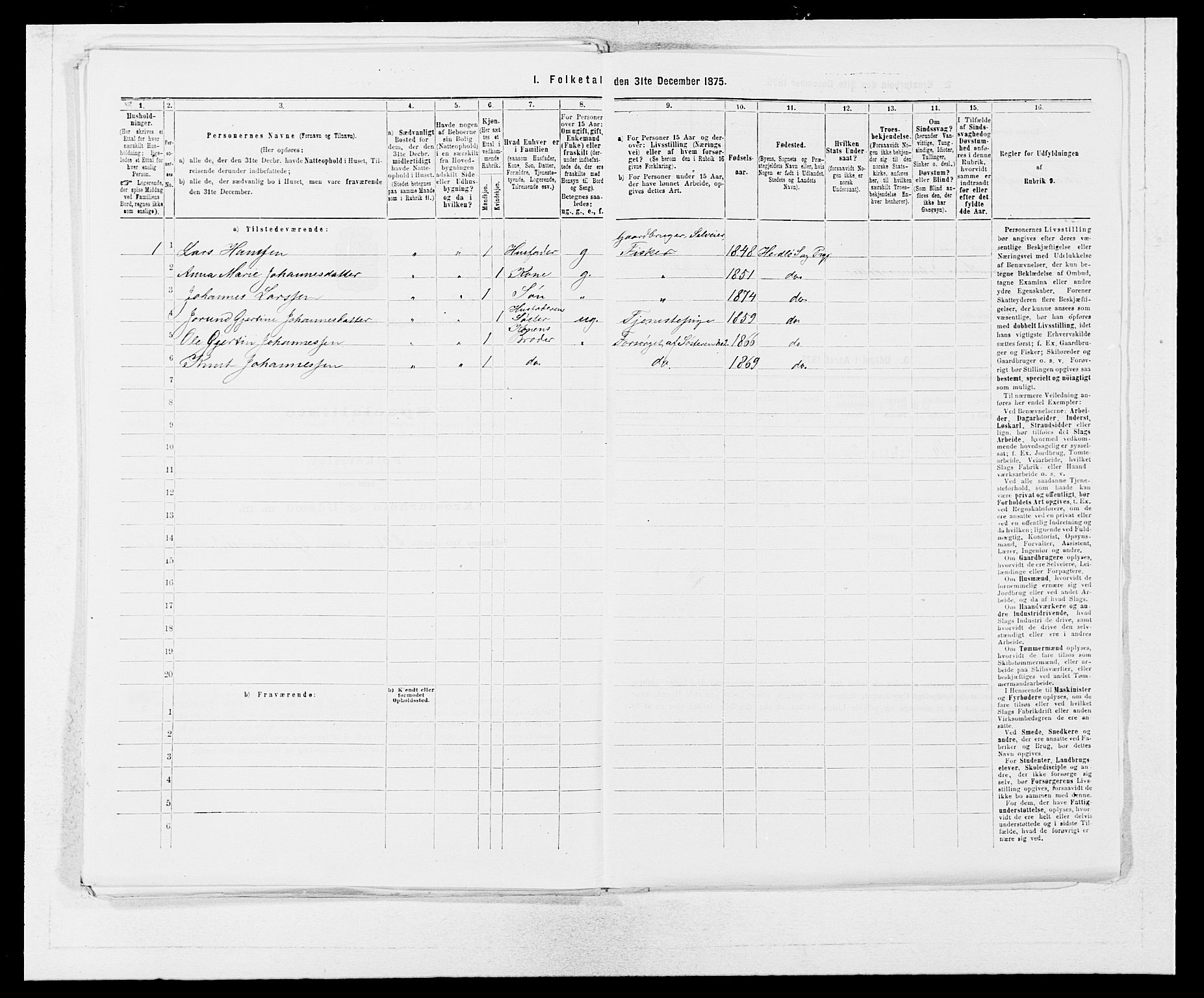 SAB, 1875 census for 1258P Herdla, 1875, p. 308