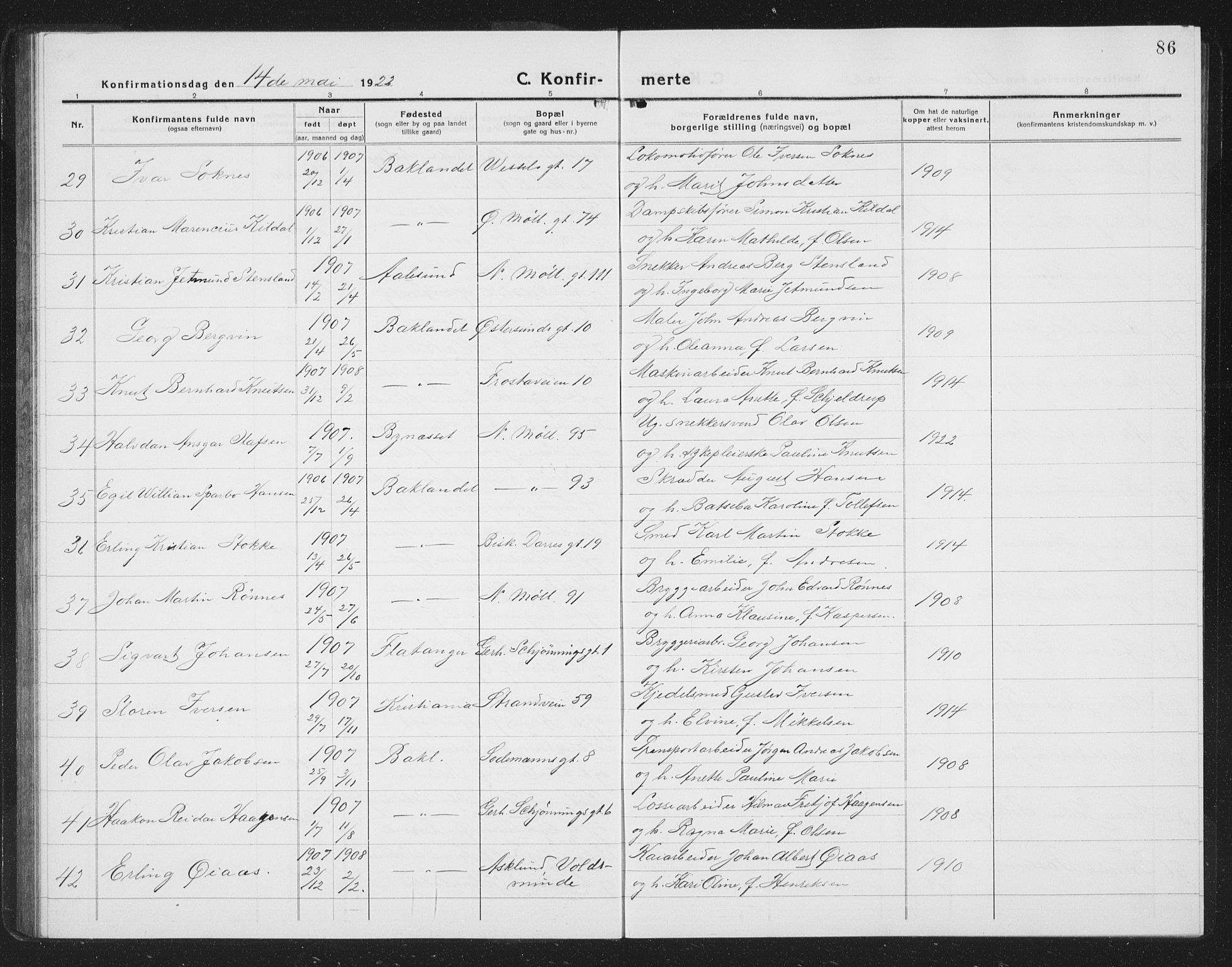 Ministerialprotokoller, klokkerbøker og fødselsregistre - Sør-Trøndelag, AV/SAT-A-1456/605/L0258: Parish register (copy) no. 605C05, 1918-1930, p. 86