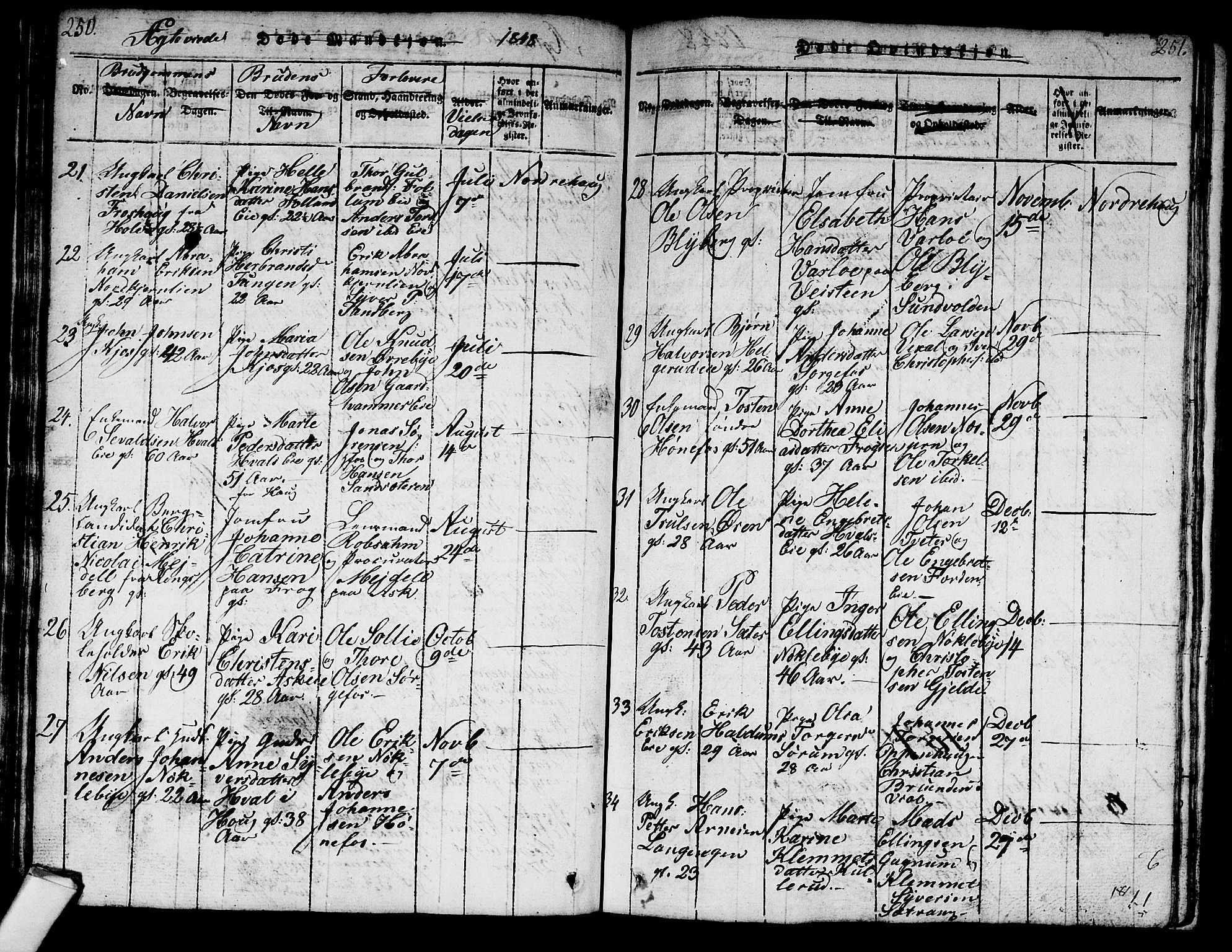 Norderhov kirkebøker, AV/SAKO-A-237/G/Ga/L0003: Parish register (copy) no. I 3 /1, 1814-1876, p. 250-251