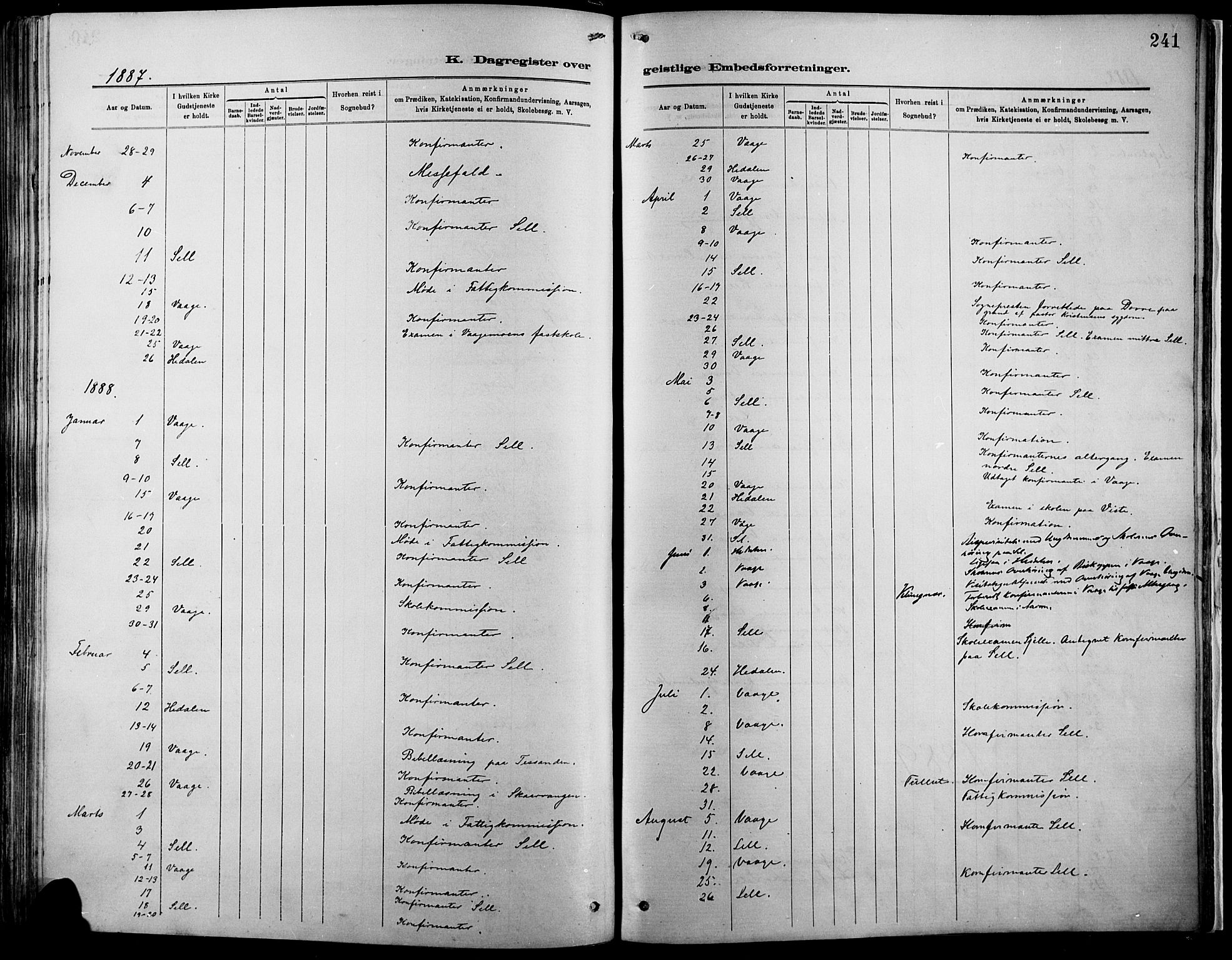 Vågå prestekontor, SAH/PREST-076/H/Ha/Haa/L0009: Parish register (official) no. 9, 1886-1904, p. 241