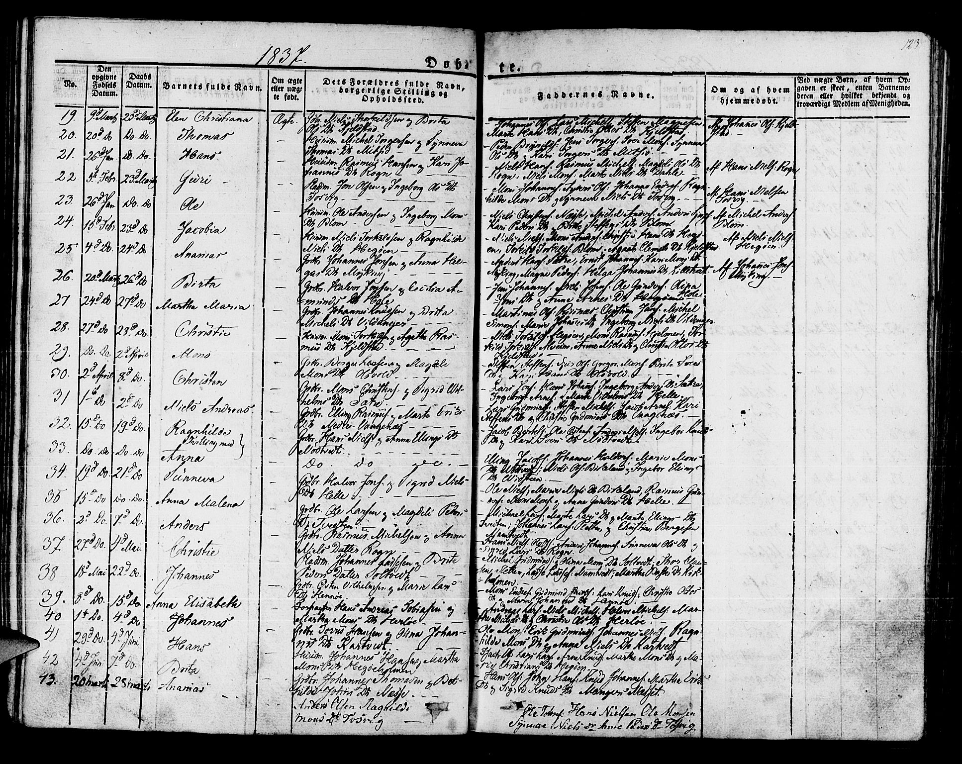 Manger sokneprestembete, SAB/A-76801/H/Haa: Parish register (official) no. A 4, 1824-1838, p. 123