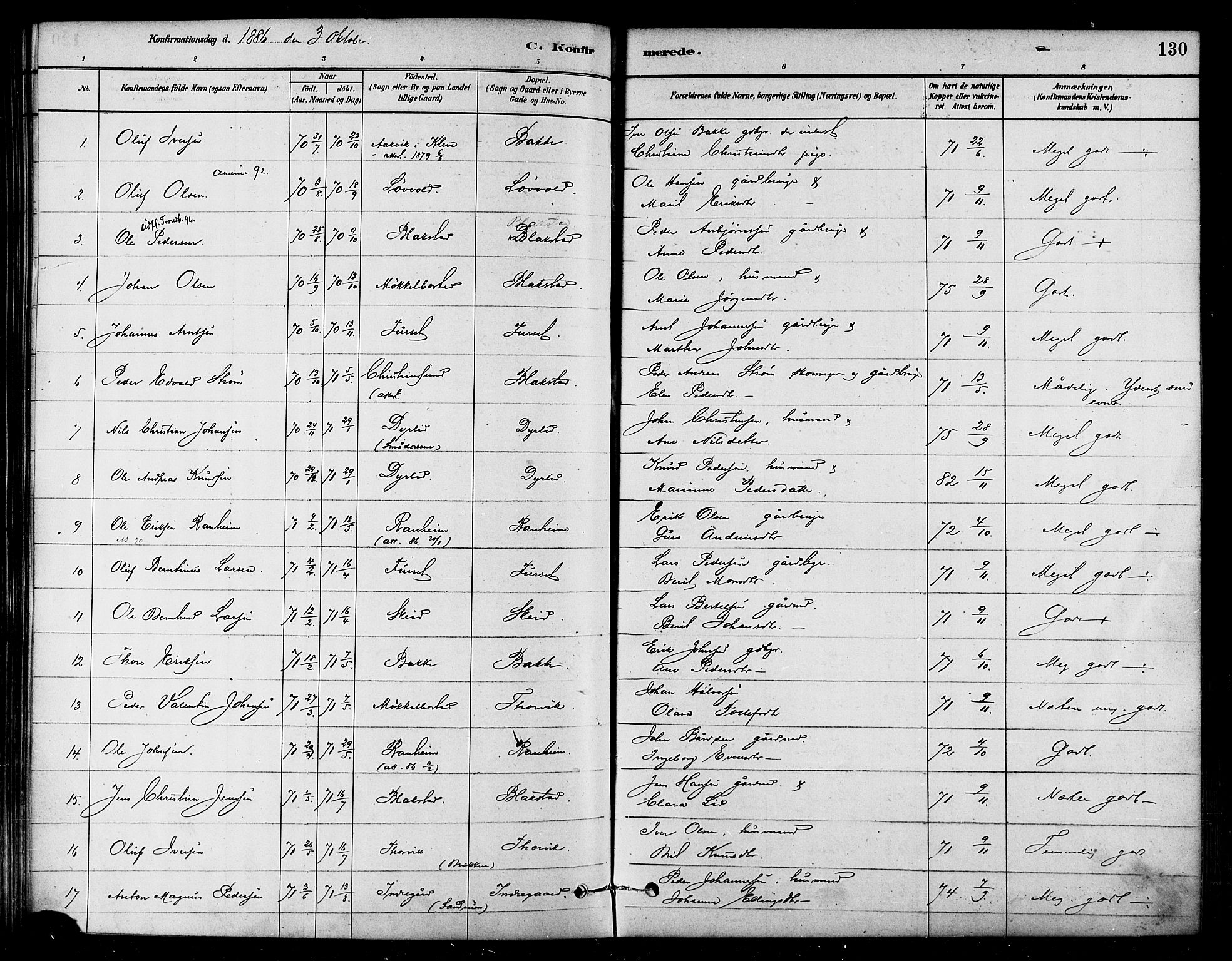 Ministerialprotokoller, klokkerbøker og fødselsregistre - Møre og Romsdal, AV/SAT-A-1454/584/L0967: Parish register (official) no. 584A07, 1879-1894, p. 130