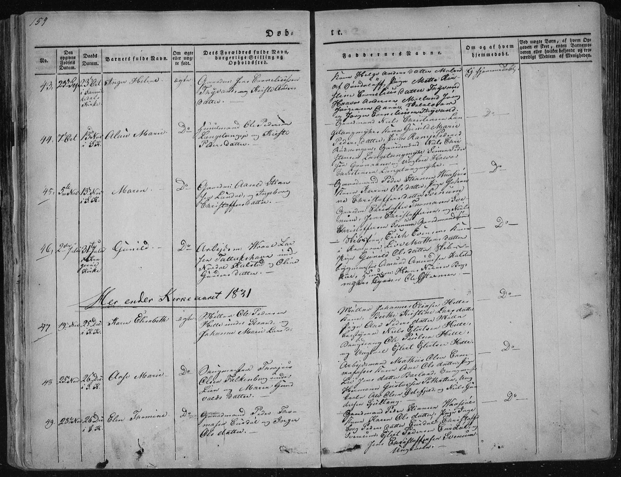 Sannidal kirkebøker, AV/SAKO-A-296/F/Fa/L0006: Parish register (official) no. 6, 1831-1847, p. 159