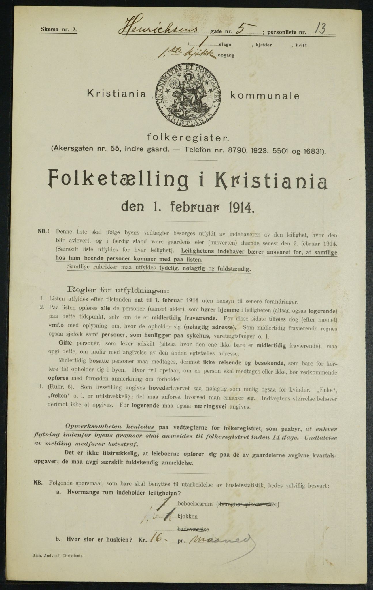 OBA, Municipal Census 1914 for Kristiania, 1914, p. 38588