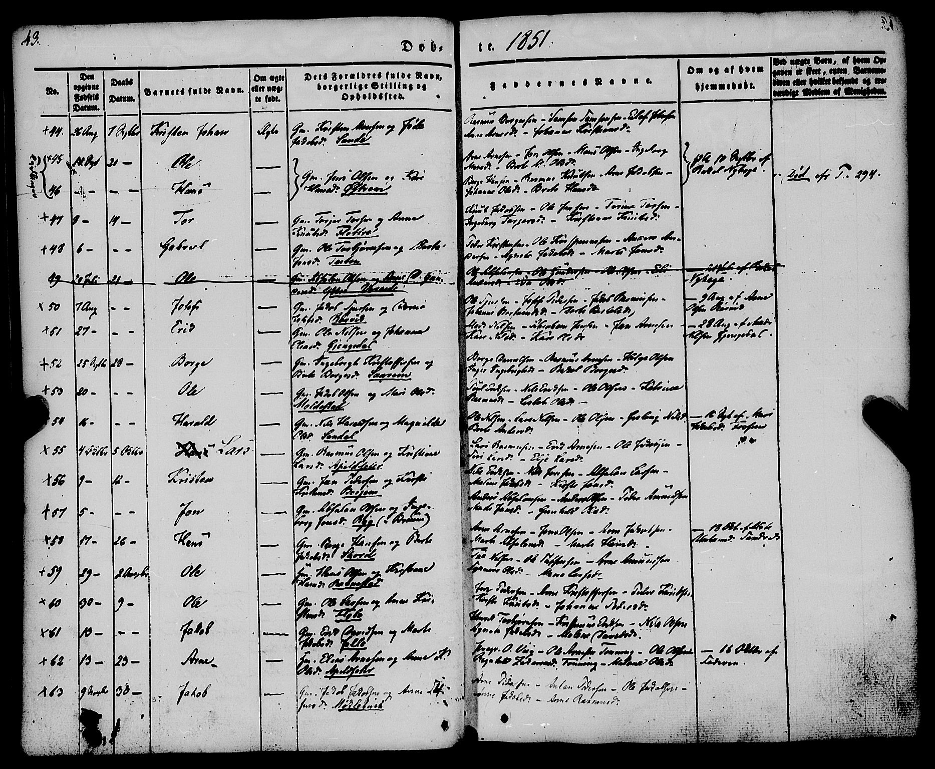 Gloppen sokneprestembete, AV/SAB-A-80101/H/Haa/Haaa/L0008: Parish register (official) no. A 8, 1837-1855, p. 43