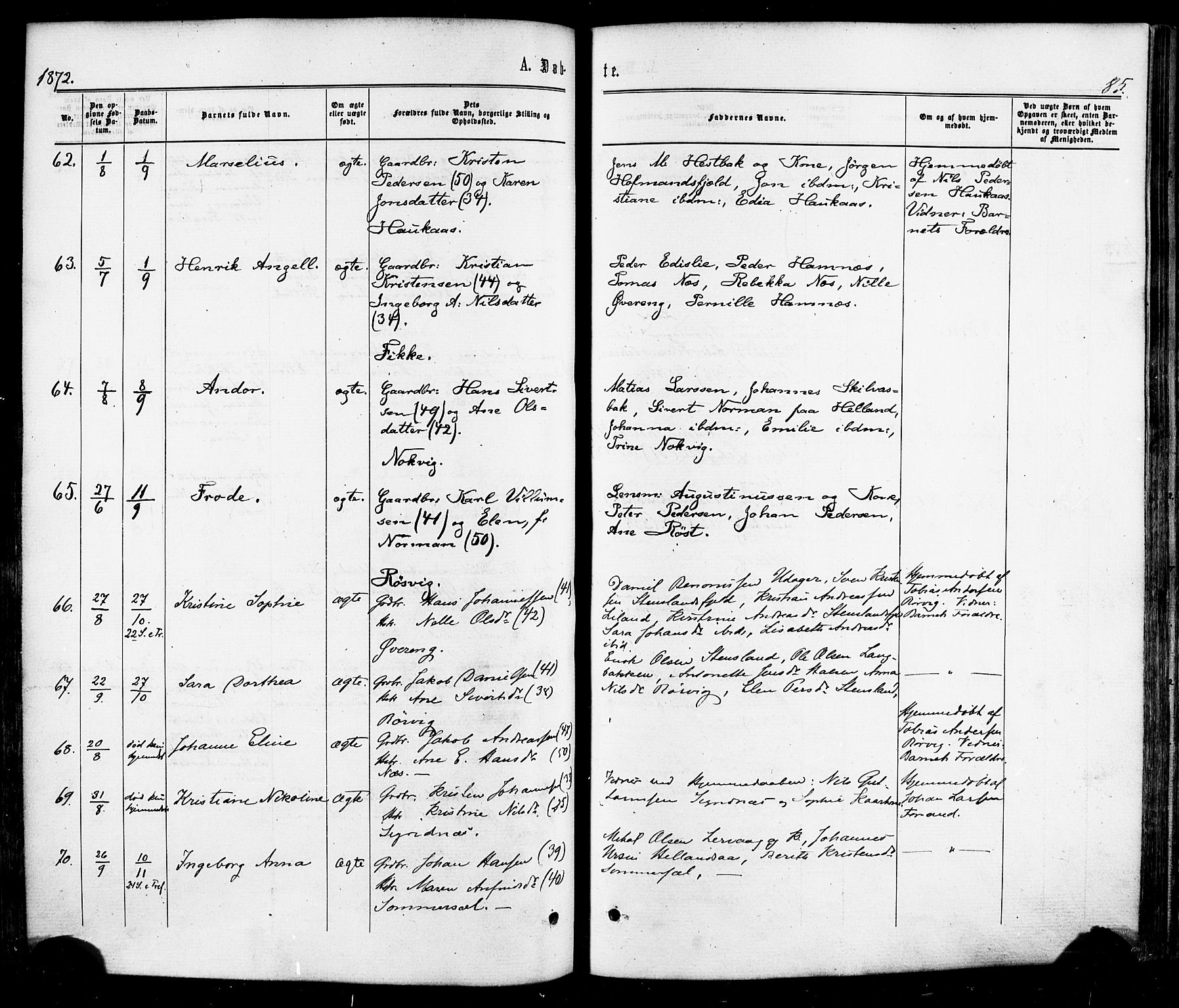 Ministerialprotokoller, klokkerbøker og fødselsregistre - Nordland, SAT/A-1459/859/L0845: Parish register (official) no. 859A05, 1863-1877, p. 85