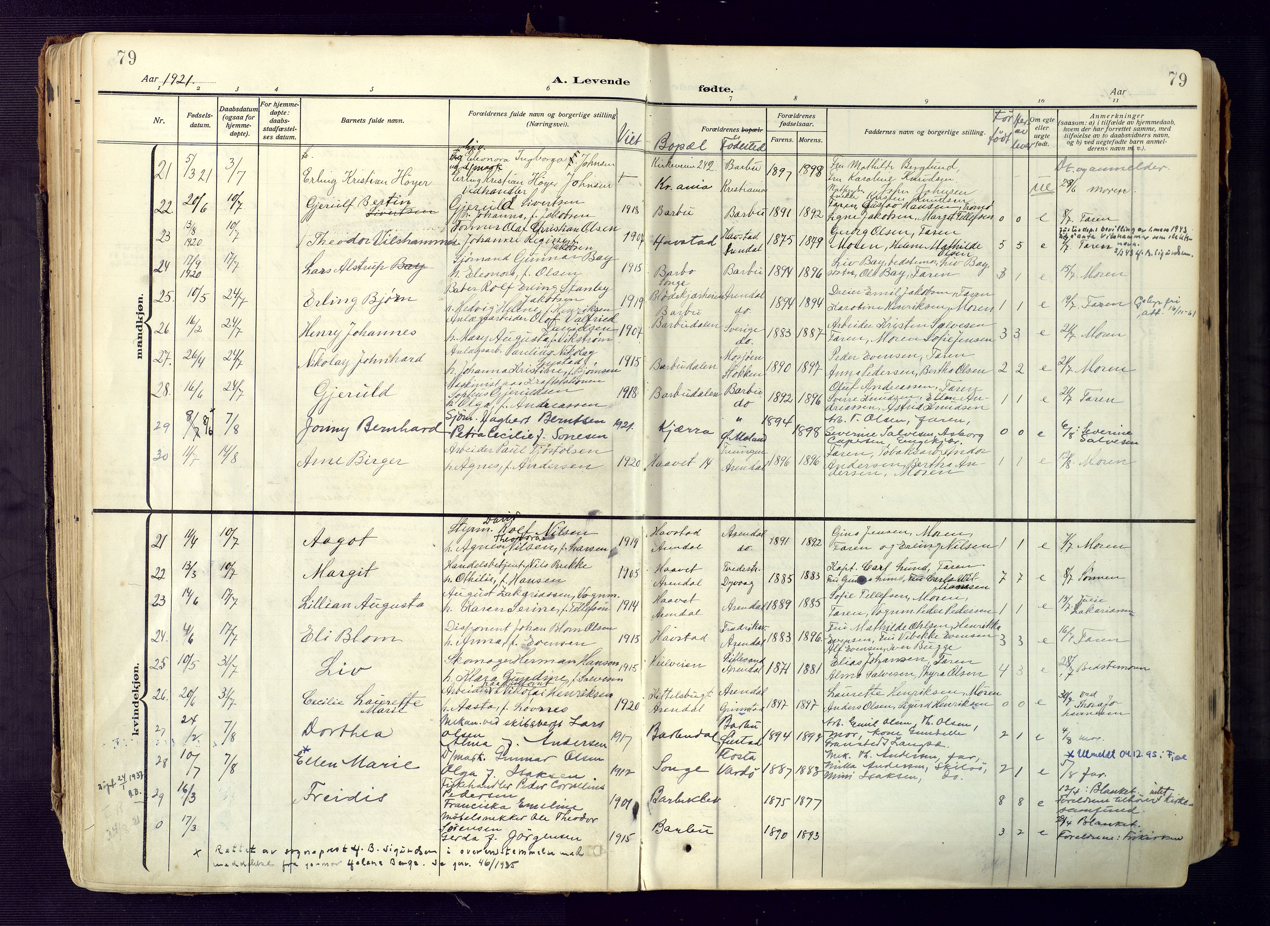 Barbu sokneprestkontor, AV/SAK-1111-0003/F/Fa/L0006: Parish register (official) no. A 6, 1910-1929, p. 79