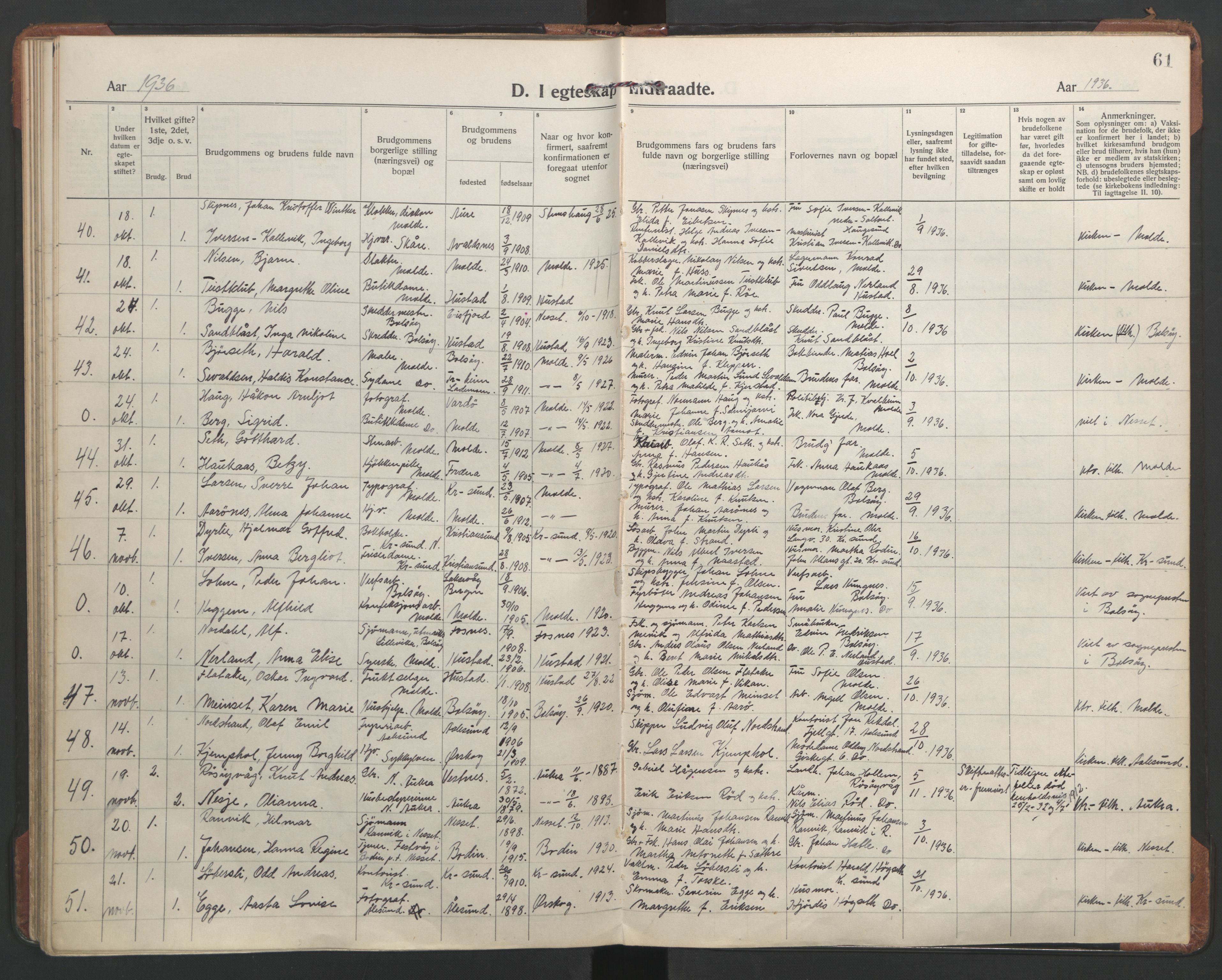 Ministerialprotokoller, klokkerbøker og fødselsregistre - Møre og Romsdal, AV/SAT-A-1454/558/L0698: Parish register (official) no. 558A12, 1922-1937, p. 61