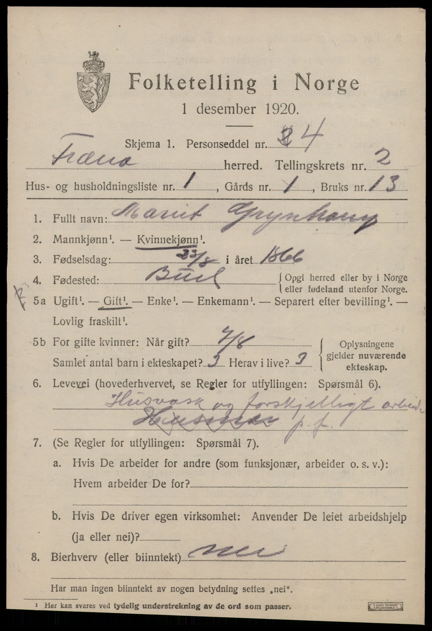 SAT, 1920 census for Fræna, 1920, p. 1535