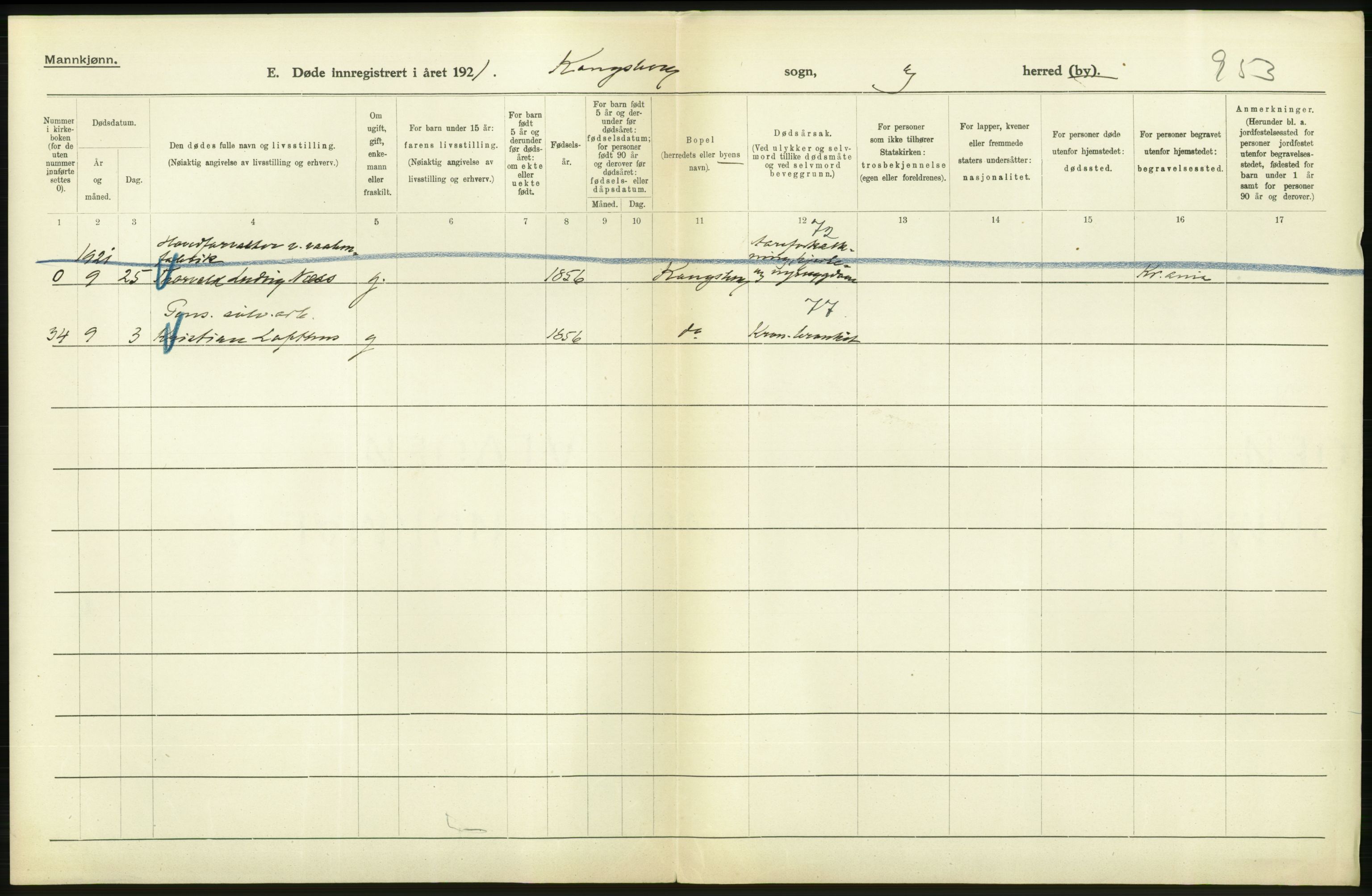 Statistisk sentralbyrå, Sosiodemografiske emner, Befolkning, AV/RA-S-2228/D/Df/Dfc/Dfca/L0020: Buskerud fylke: Døde. Byer og bygder., 1921, p. 412