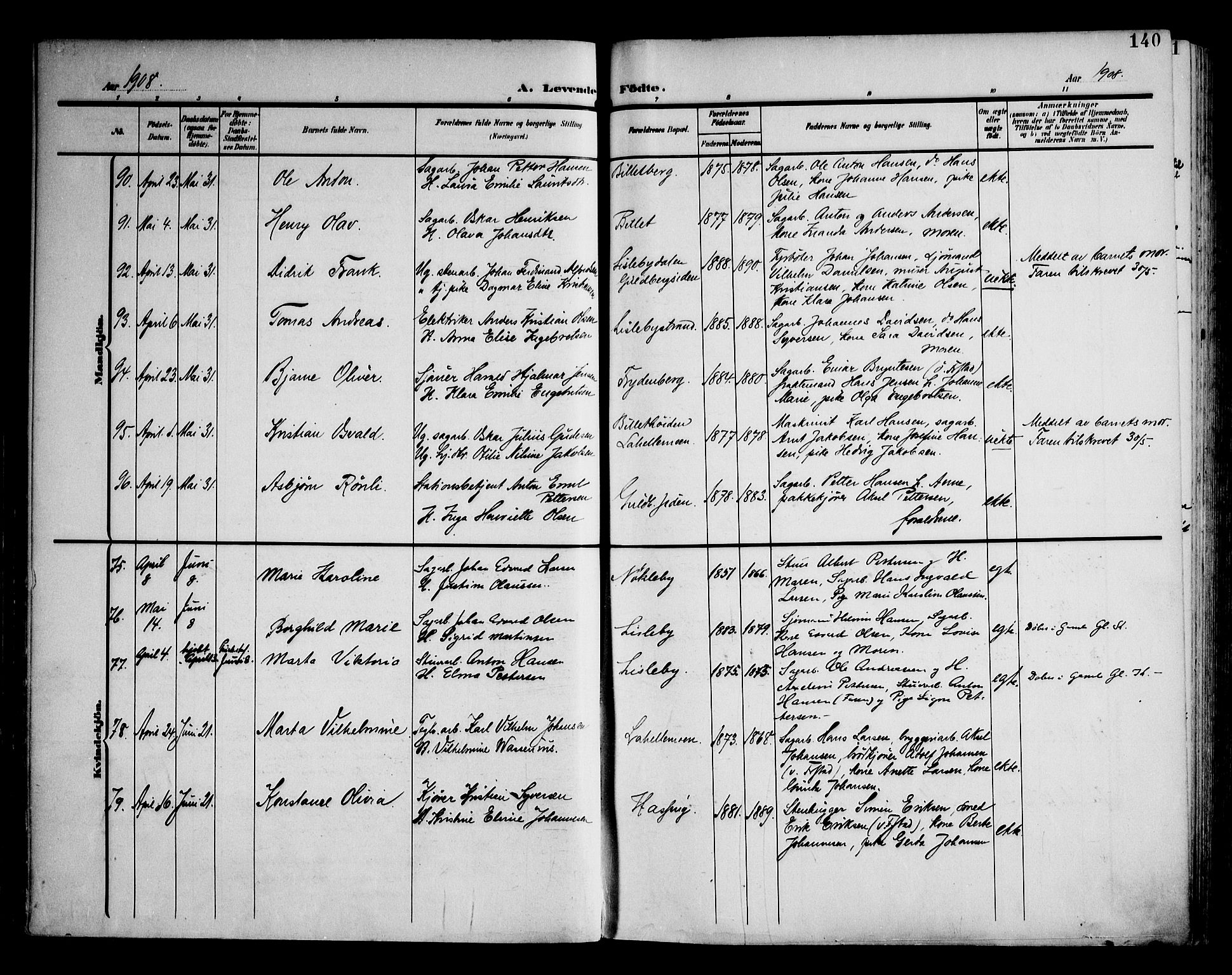 Glemmen prestekontor Kirkebøker, SAO/A-10908/F/Fa/L0014: Parish register (official) no. 14, 1902-1922, p. 140