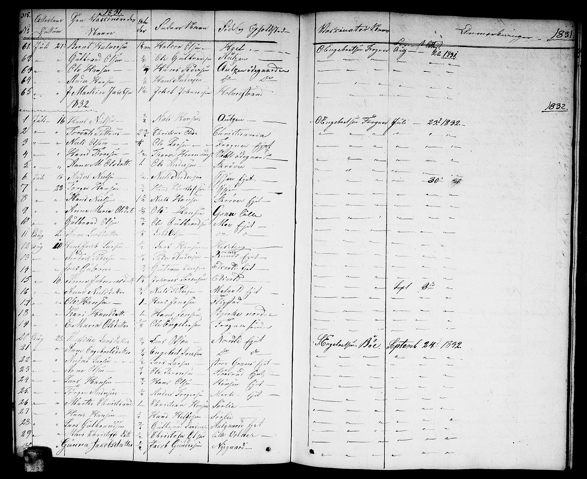 Sørum prestekontor Kirkebøker, SAO/A-10303/F/Fa/L0004: Parish register (official) no. I 4, 1829-1845, p. 315