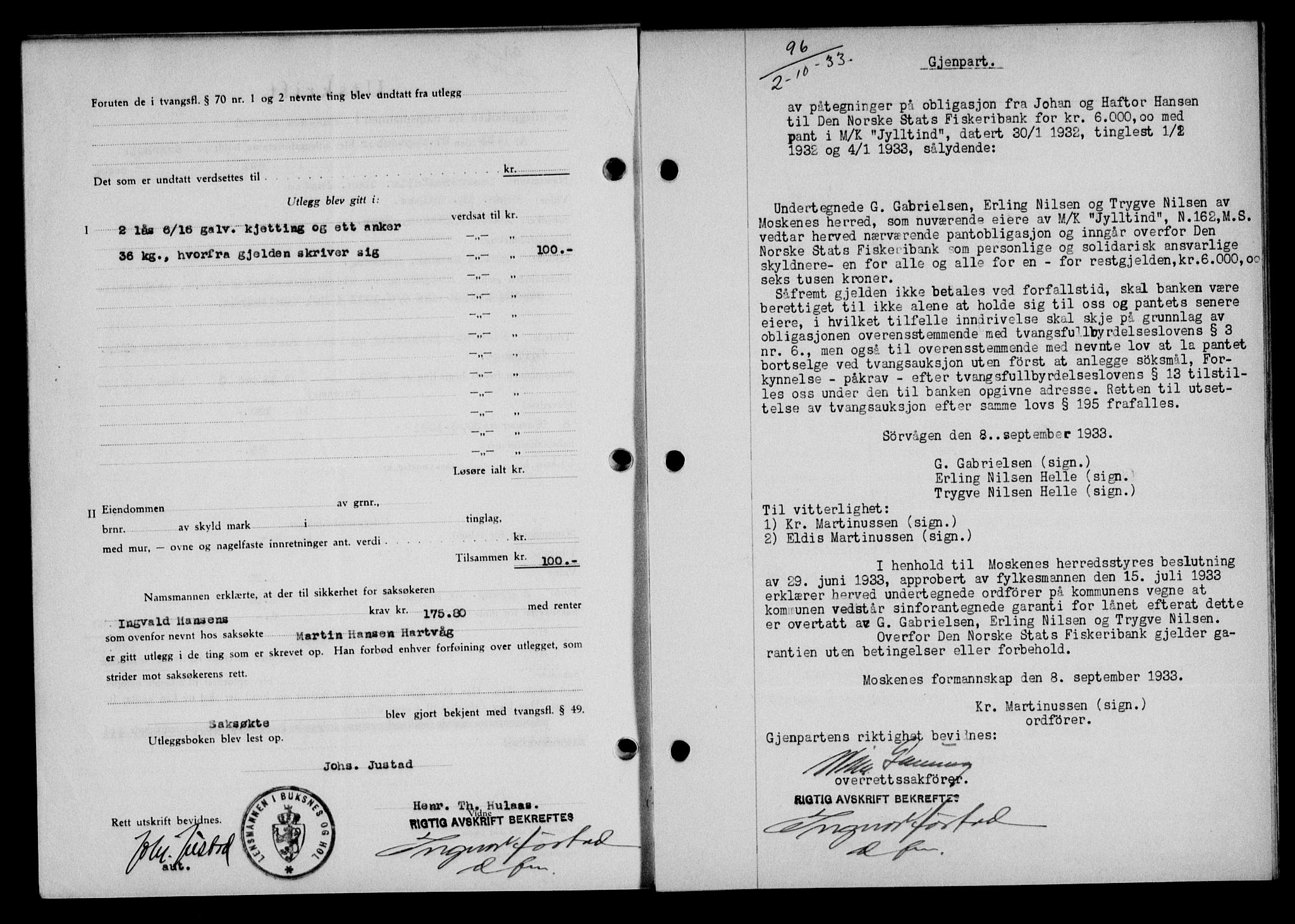 Lofoten sorenskriveri, AV/SAT-A-0017/1/2/2C/L0028b: Mortgage book no. 28b, 1933-1933, Deed date: 02.10.1933