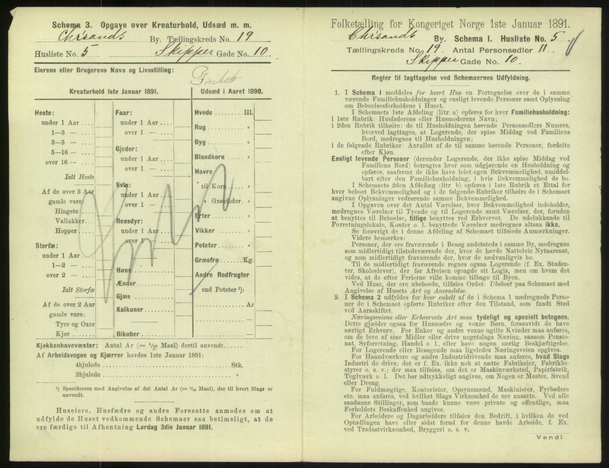 RA, 1891 census for 1001 Kristiansand, 1891, p. 1098