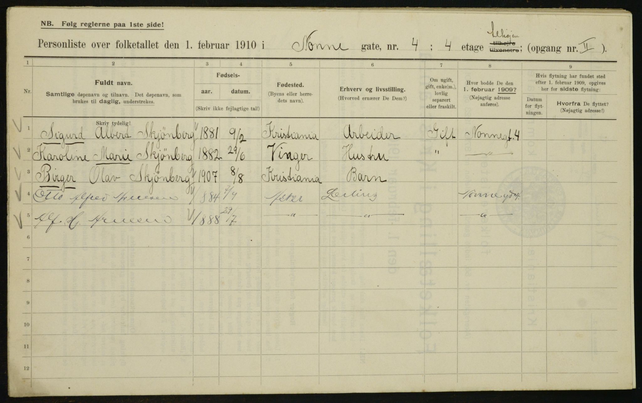 OBA, Municipal Census 1910 for Kristiania, 1910, p. 68906