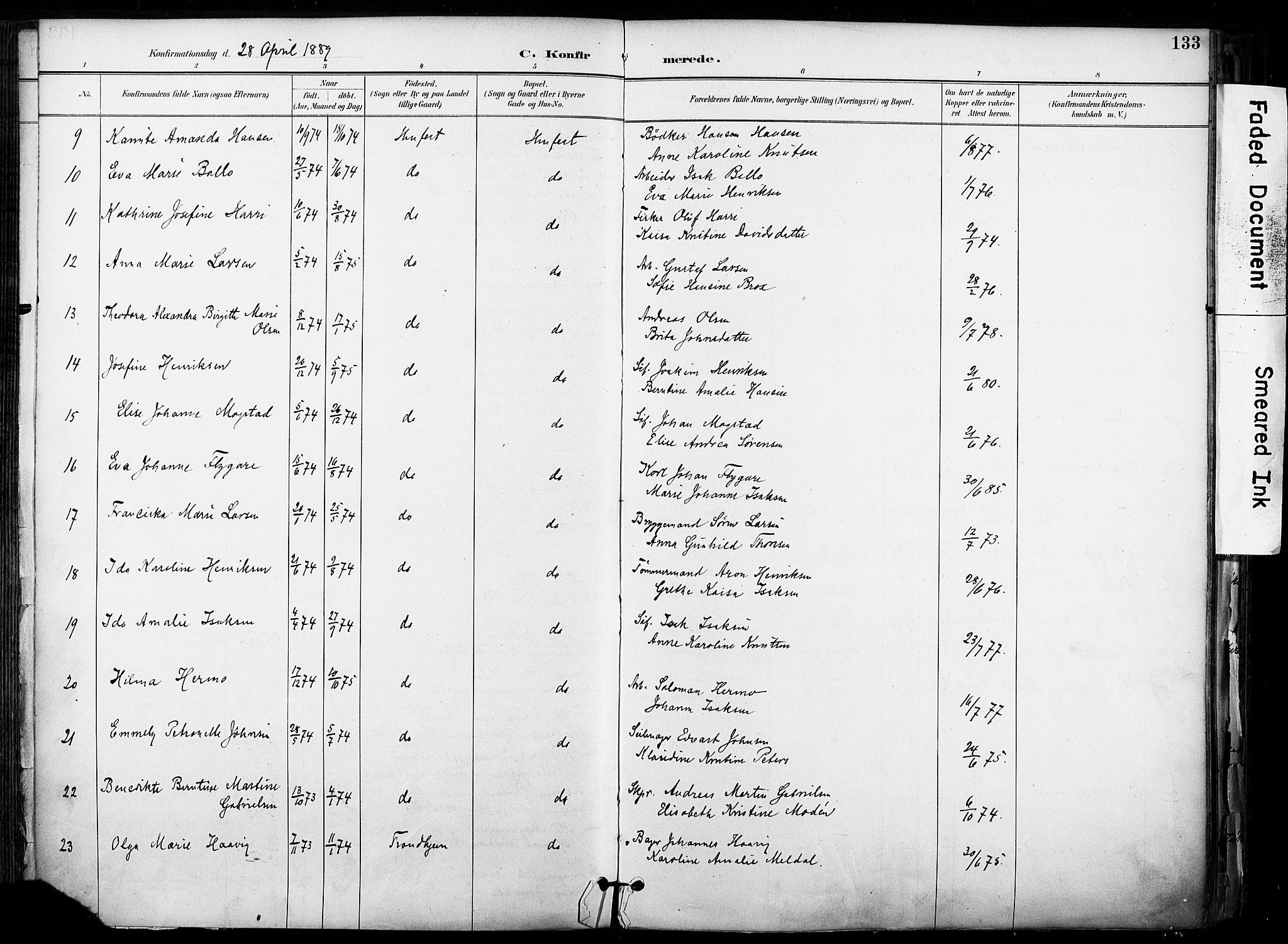 Hammerfest sokneprestkontor, AV/SATØ-S-1347/H/Ha/L0009.kirke: Parish register (official) no. 9, 1889-1897, p. 133