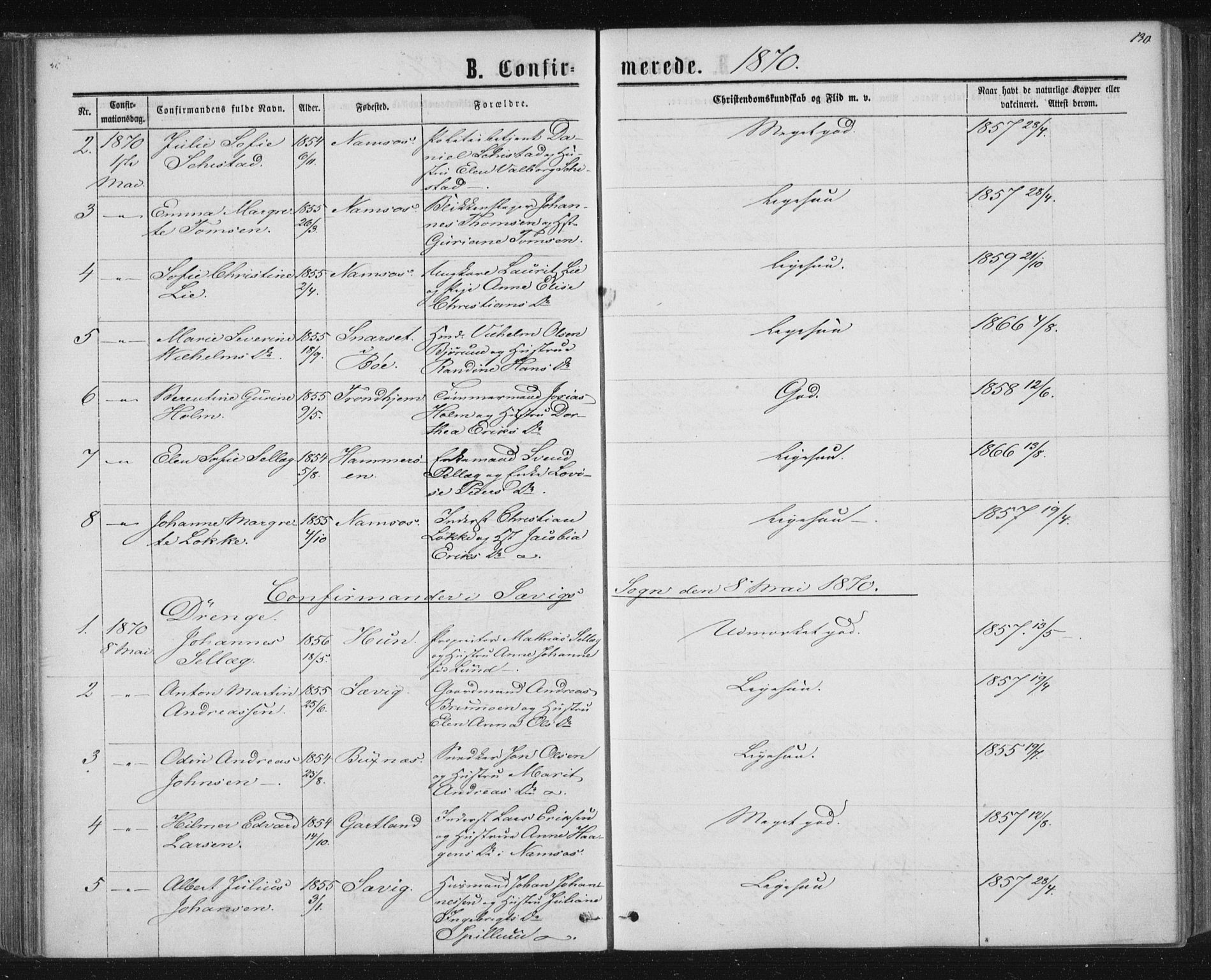 Ministerialprotokoller, klokkerbøker og fødselsregistre - Nord-Trøndelag, SAT/A-1458/768/L0570: Parish register (official) no. 768A05, 1865-1874, p. 130