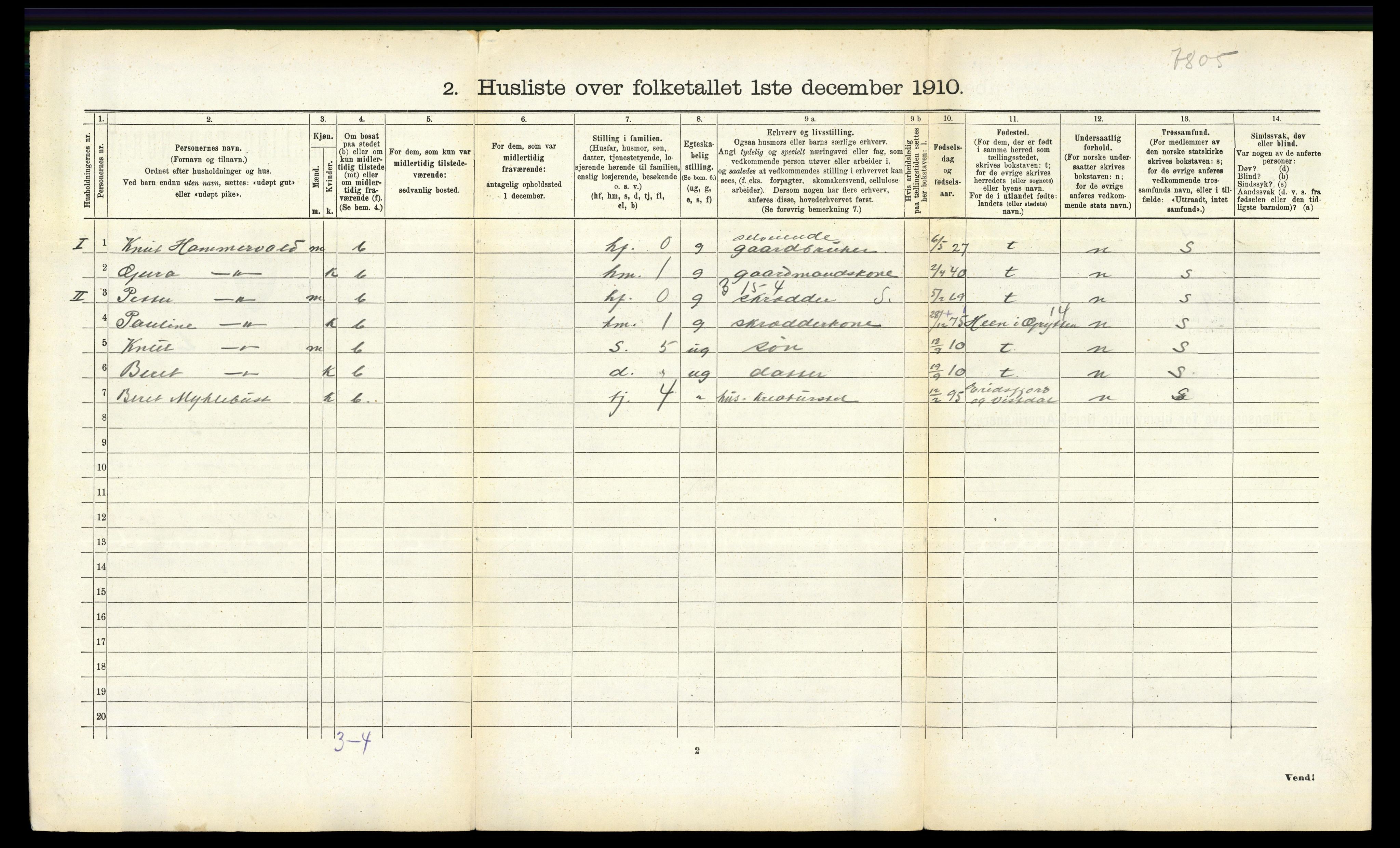 RA, 1910 census for Veøy, 1910, p. 615