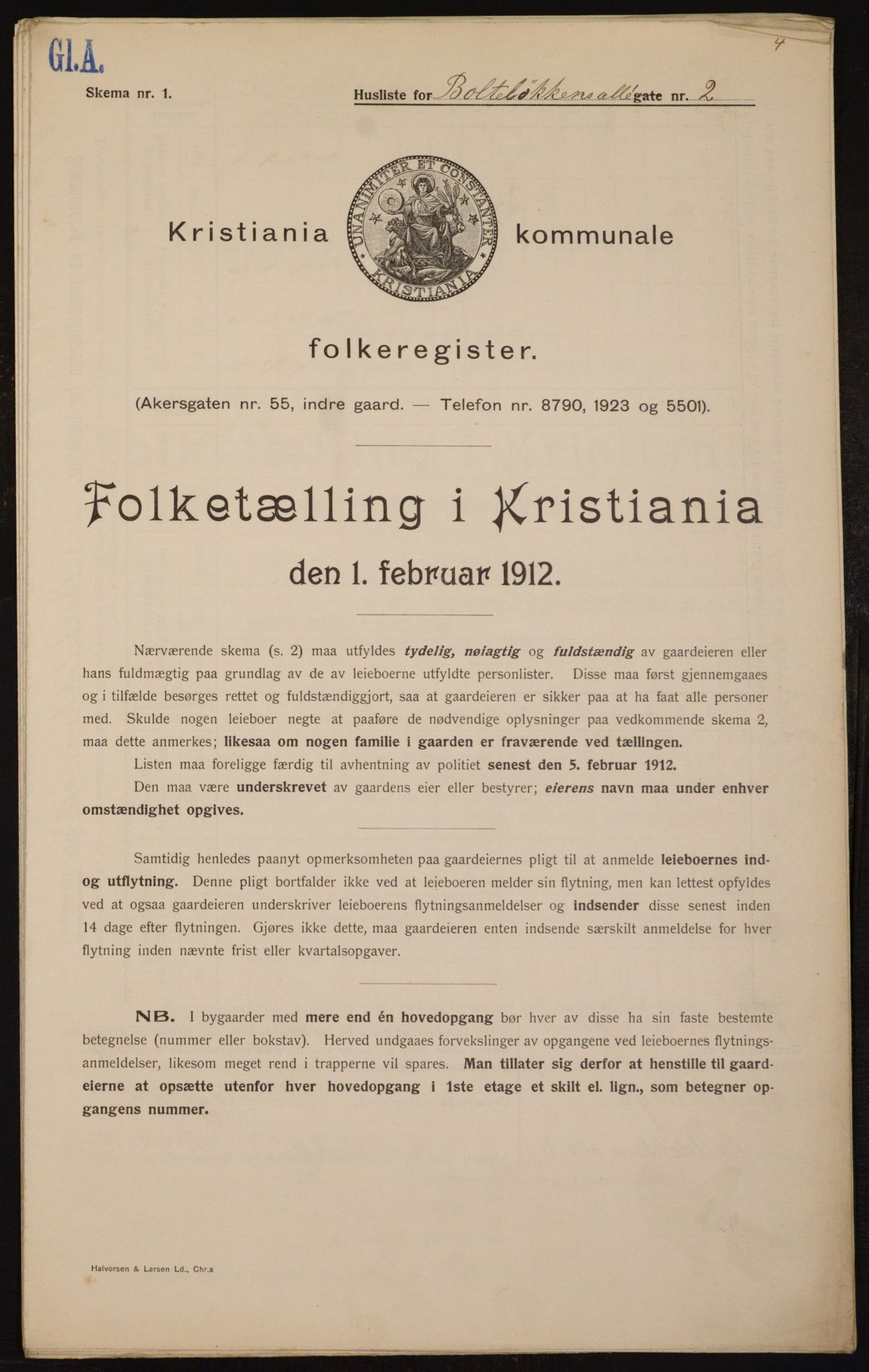 OBA, Municipal Census 1912 for Kristiania, 1912, p. 7469