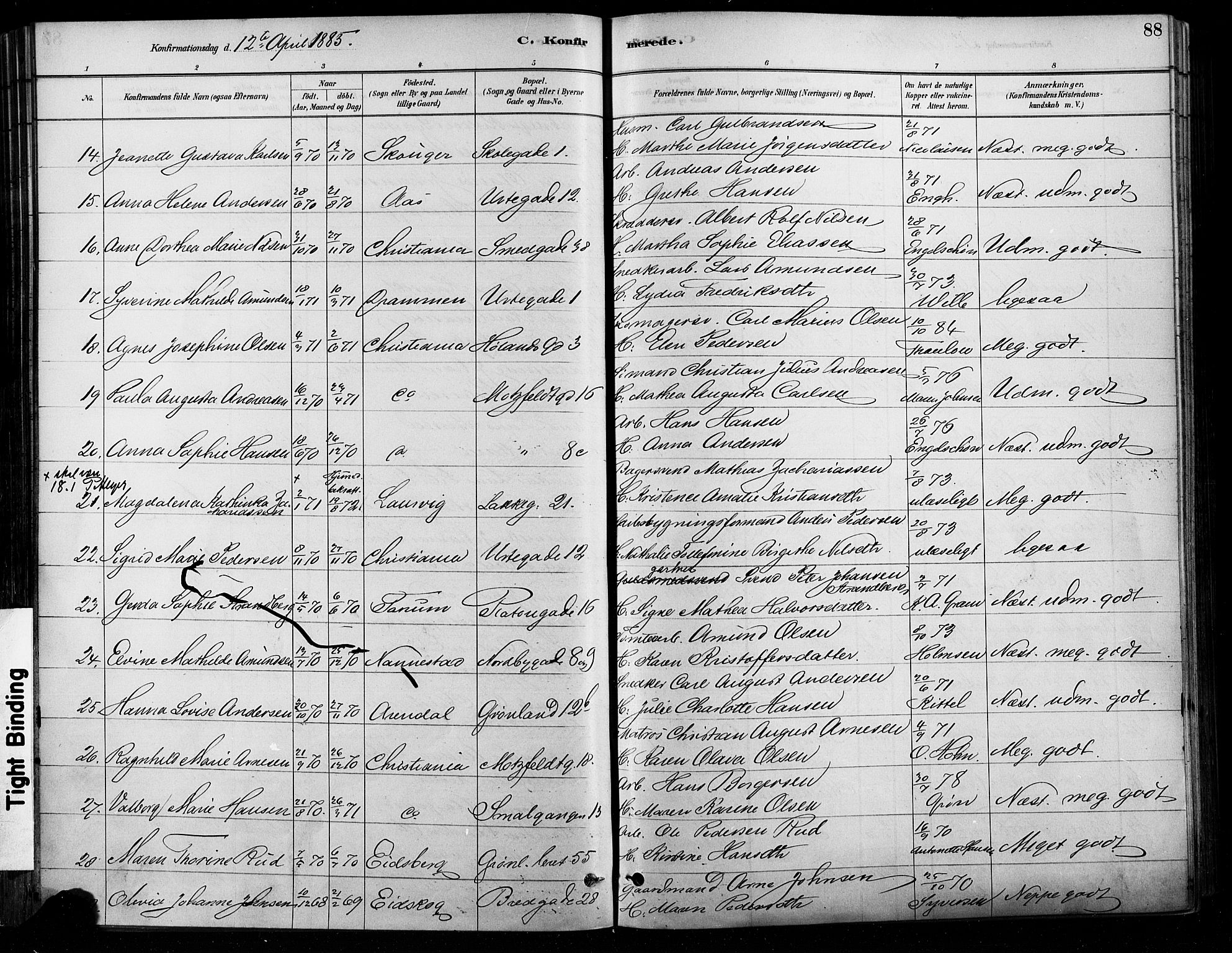 Grønland prestekontor Kirkebøker, AV/SAO-A-10848/F/Fa/L0008: Parish register (official) no. 8, 1881-1893, p. 88